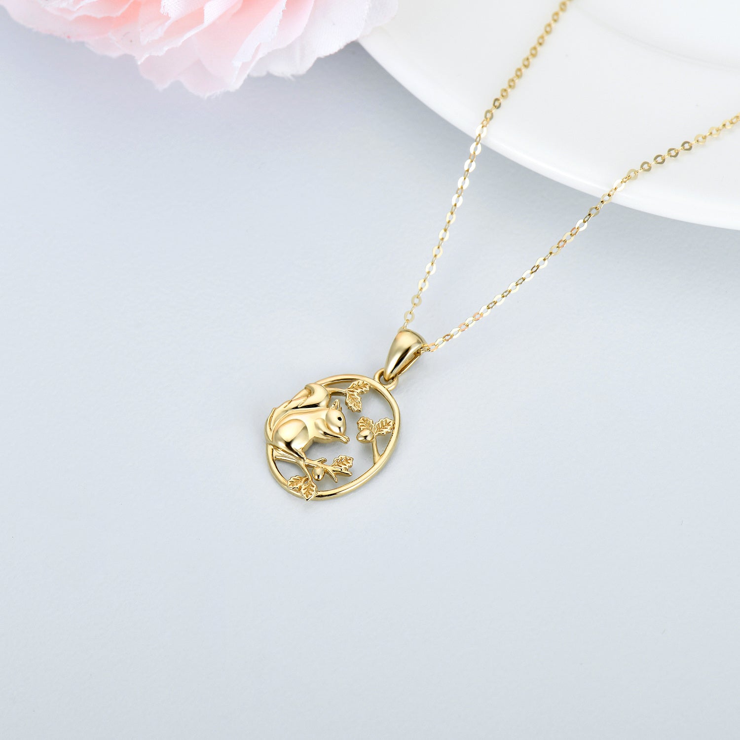 14K Gold Squirrel Pendant Necklace