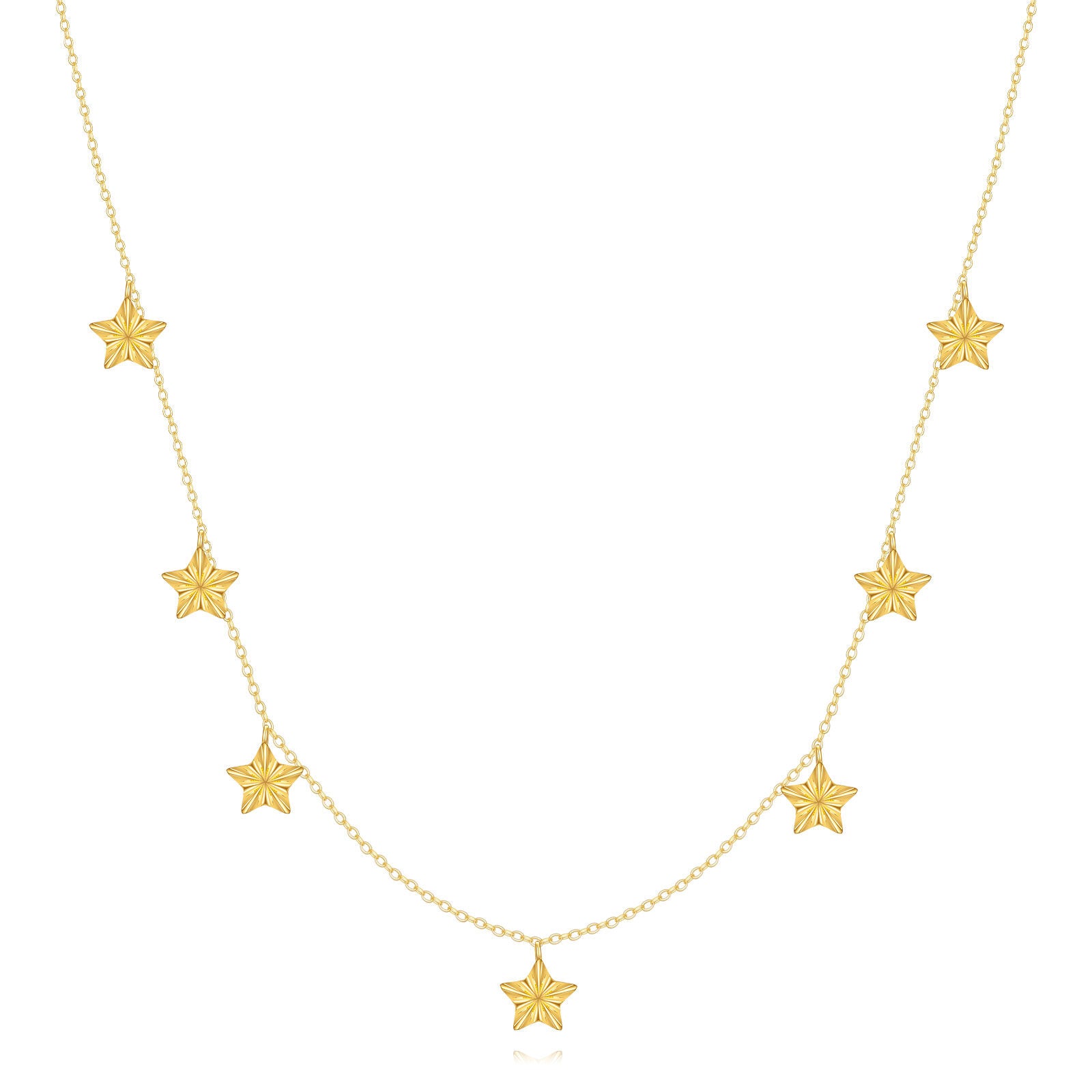 14K Gold Star Calendered Chain Necklace