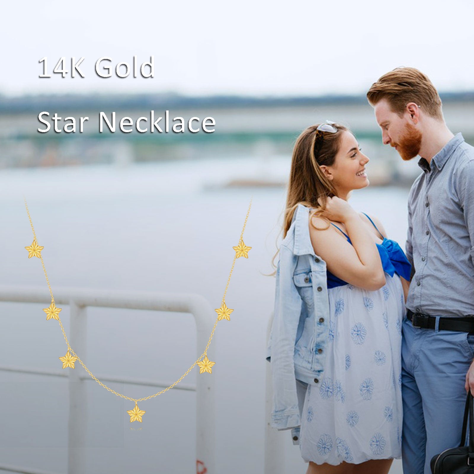 14K Gold Star Calendered Chain Necklace