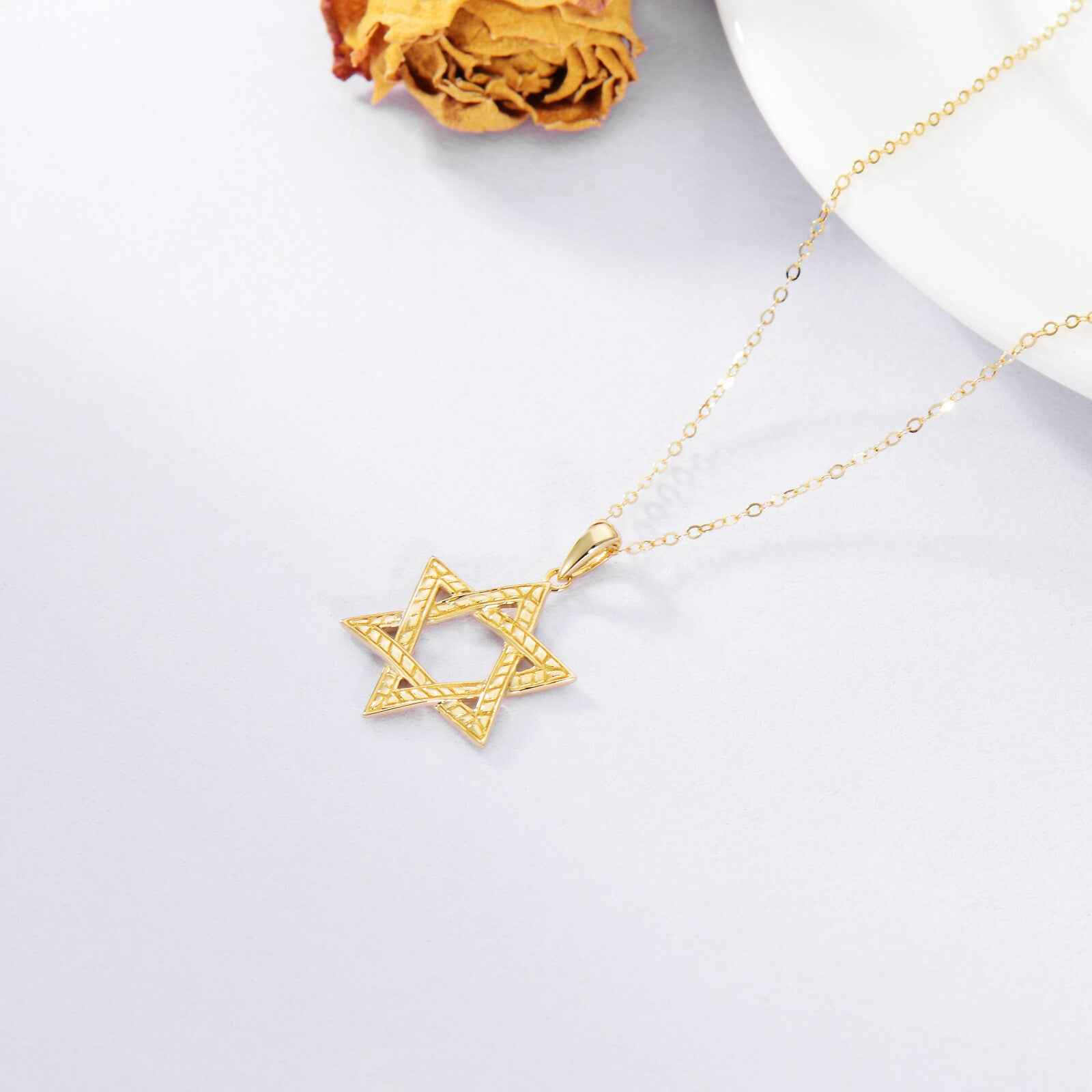 14K Gold Star Of David Pendant Necklace