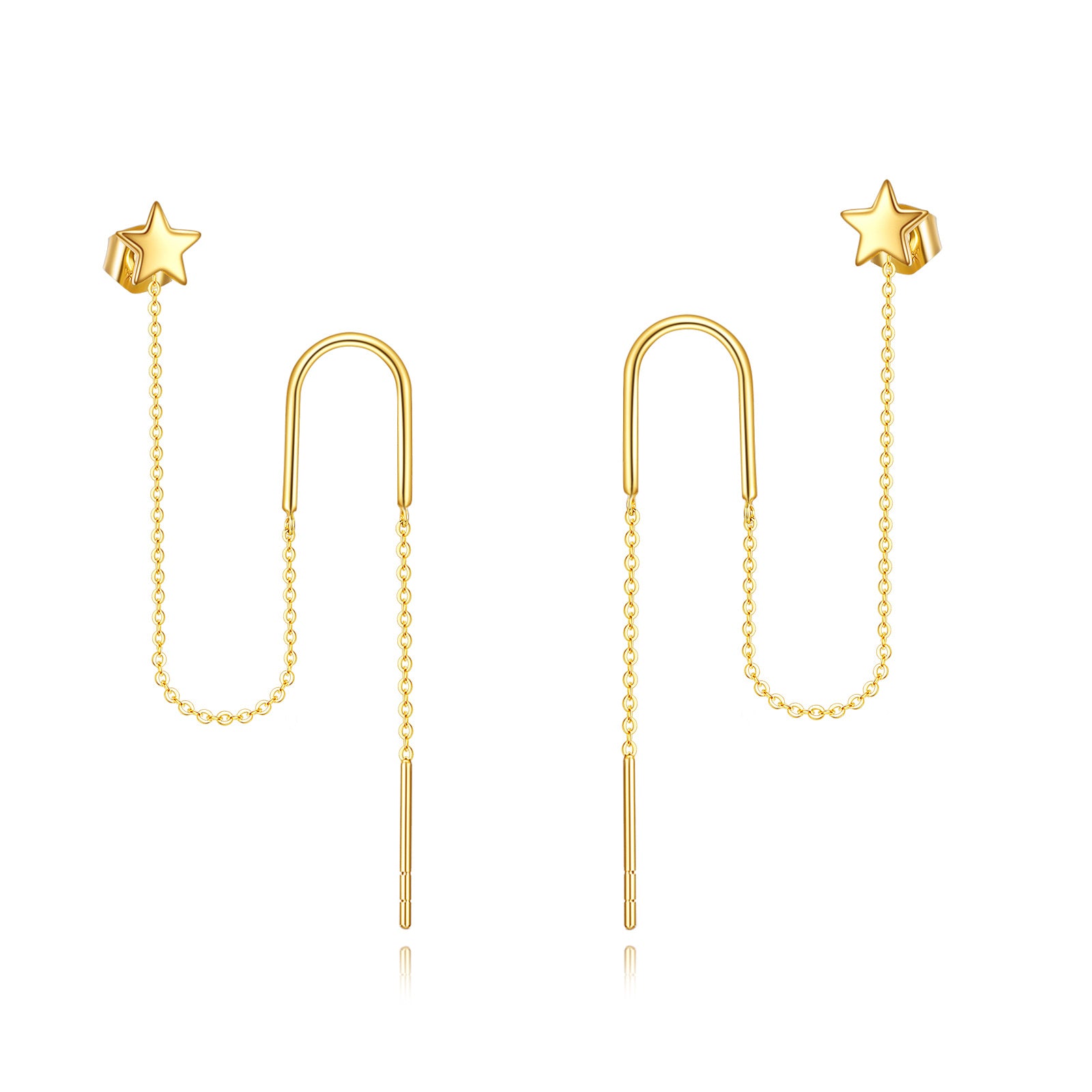 14K Gold Star Drop Earrings Party Dating Engagement Wedding Gifts For Girls Women