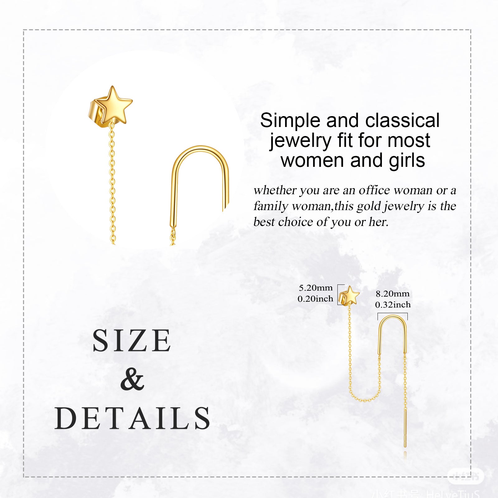 14K Gold Star Drop Earrings Party Dating Engagement Wedding Gifts For Girls Women