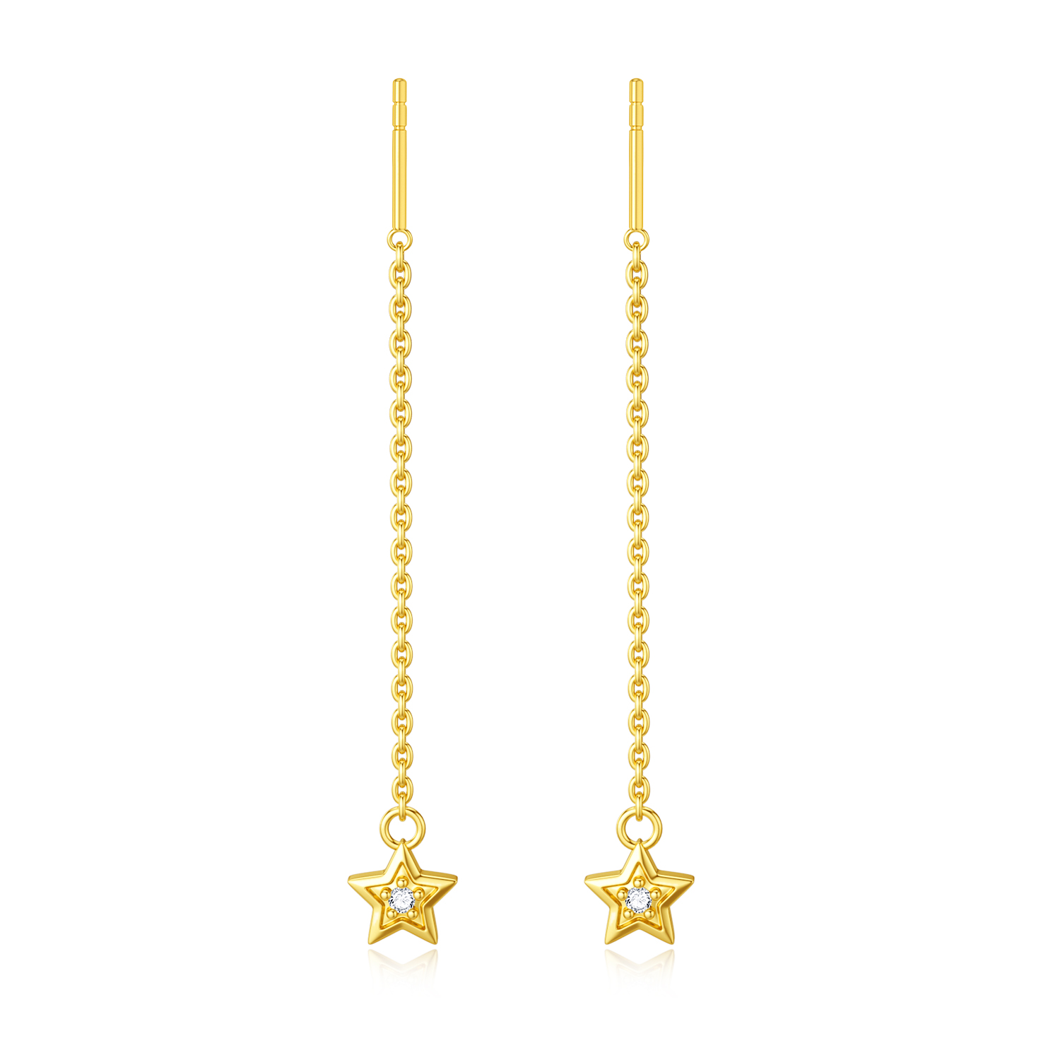 14K Gold Cubic Zirconia Star Drop Earrings