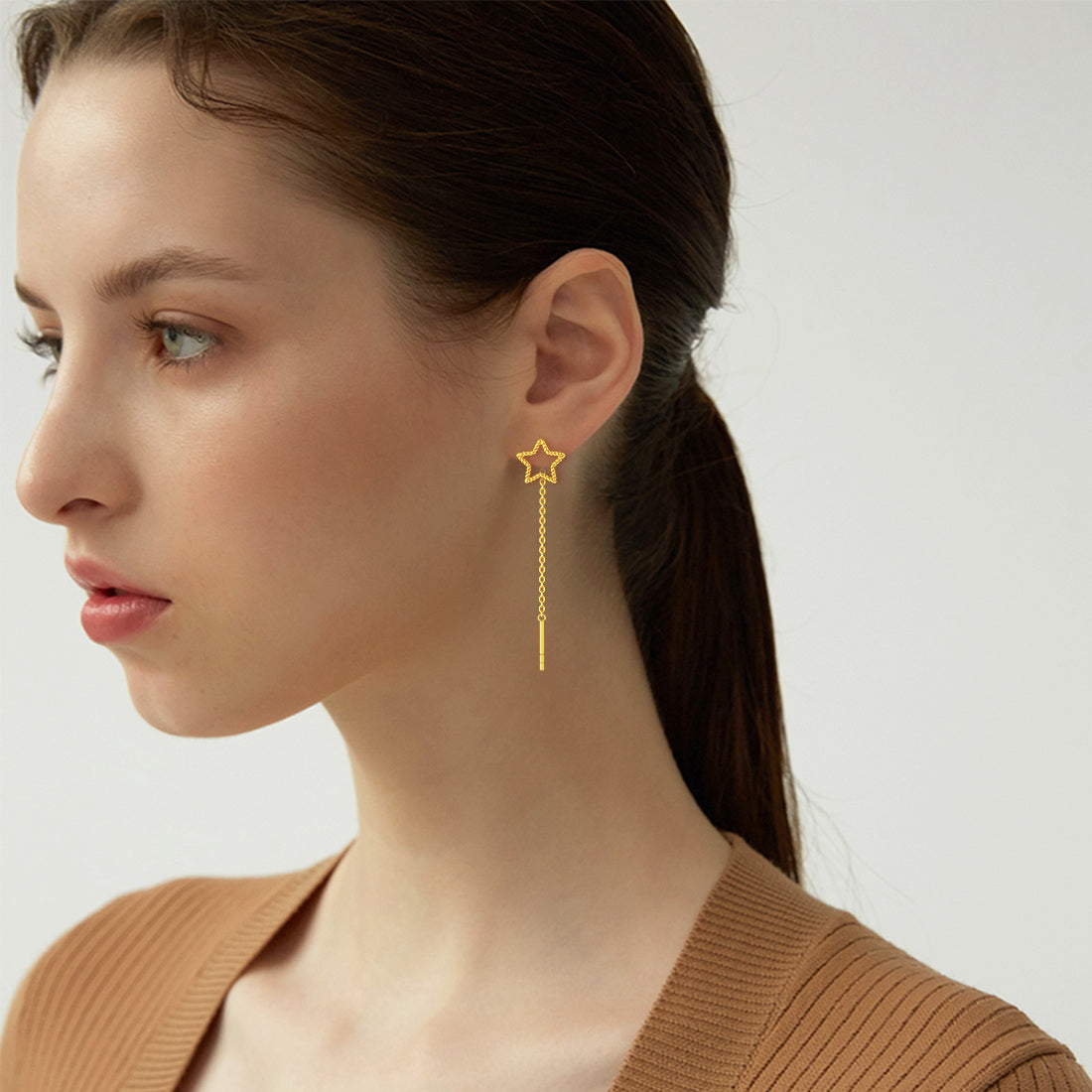 14K Gold Star Drop Earrings