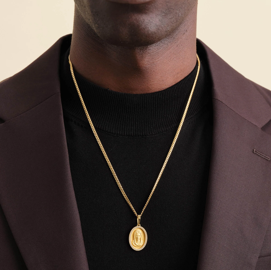 Sterling Silver with Yellow Gold Plated Studded St. Mary Pendant