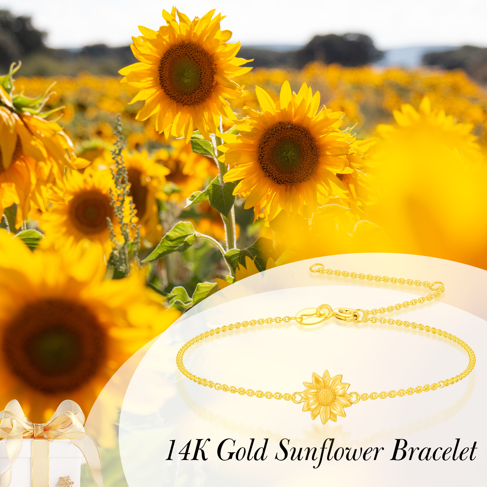14K Gold Sunflower Charm Bracelet