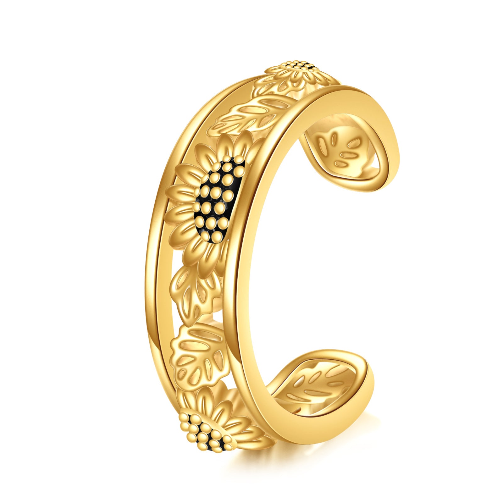 14K Gold Sunflower Cuff Earrings