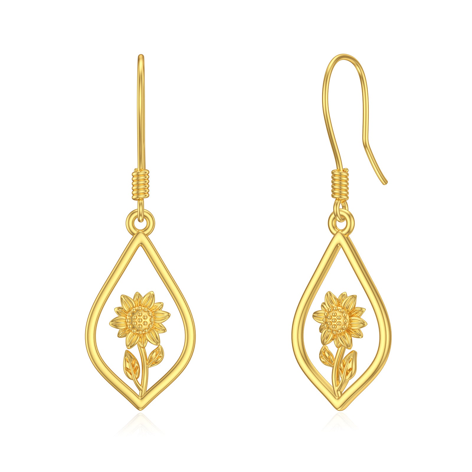 14K Gold Sunflower Drop Earrings for Women