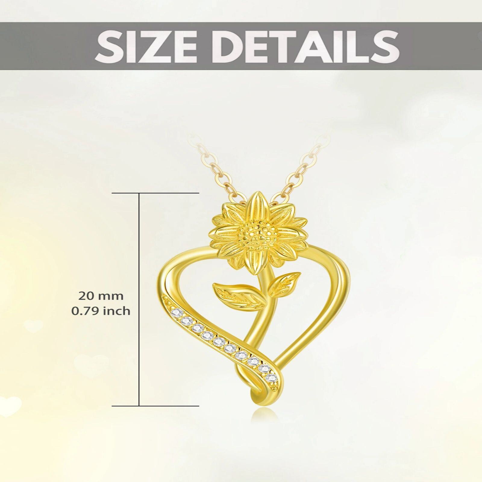 14K Gold Cubic Zirconia Sunflower & Heart Pendant Necklace