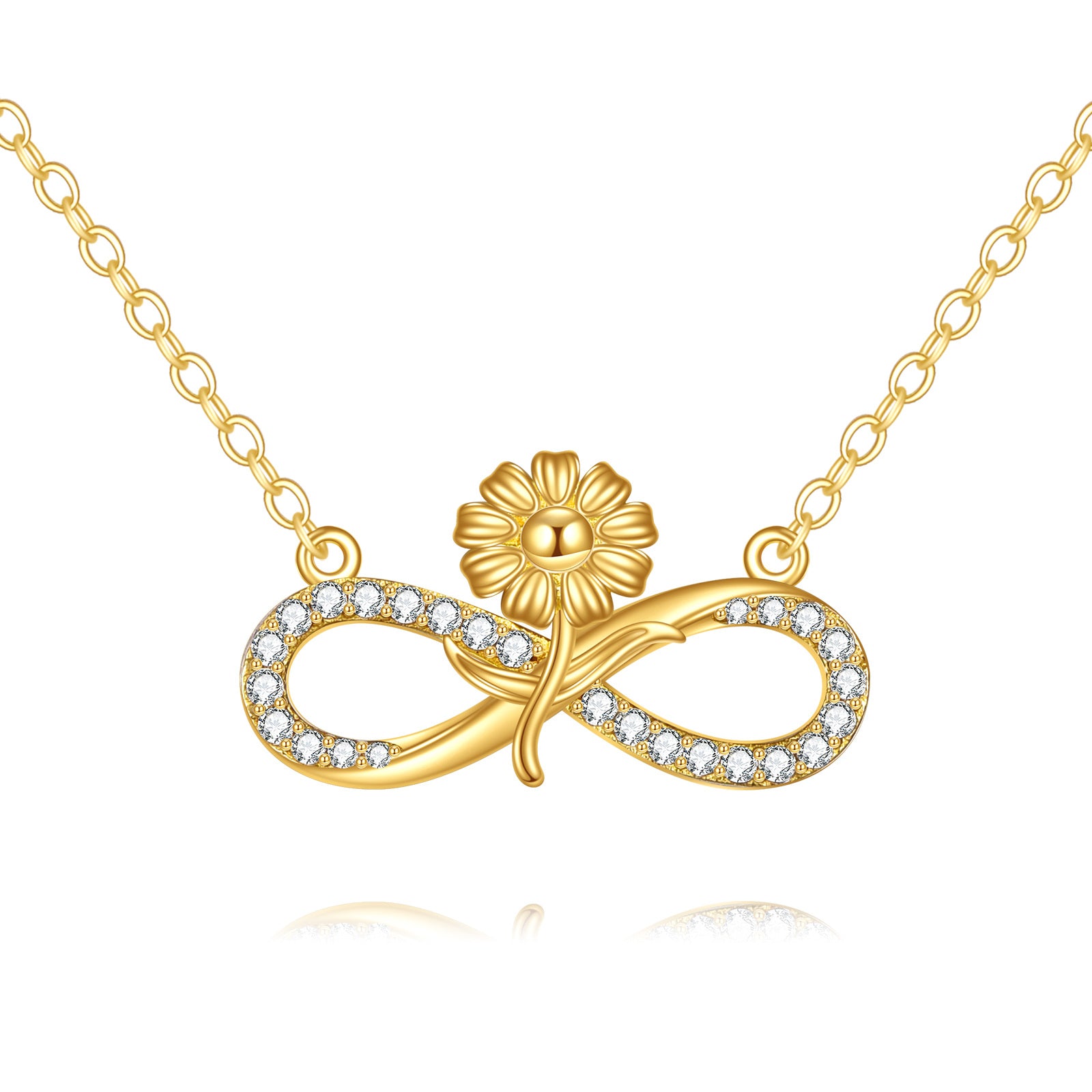 14K Gold Cubic Zirconia Sunflower & Infinity Symbol Pendant Necklace