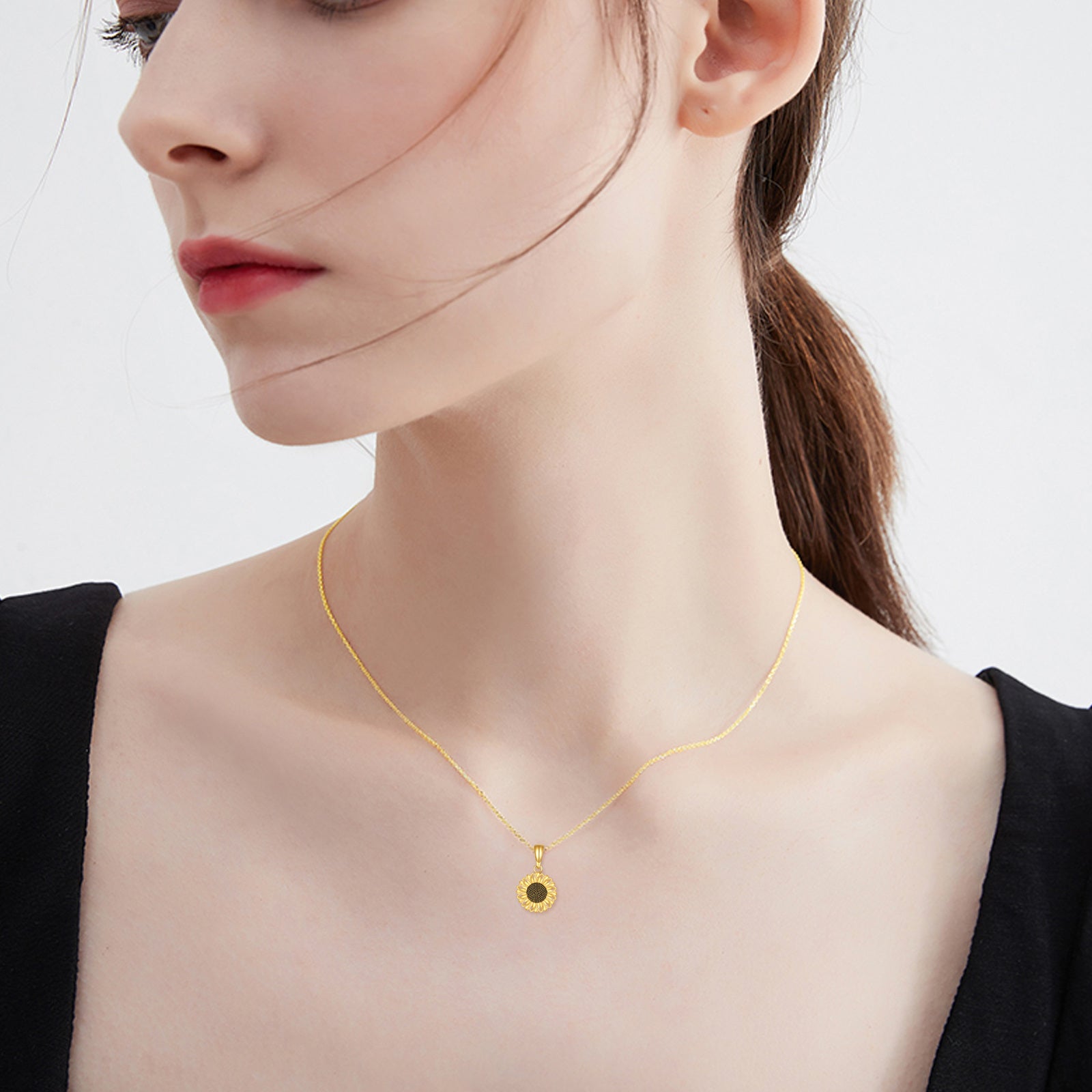14K Gold Sunflower Necklace for Women