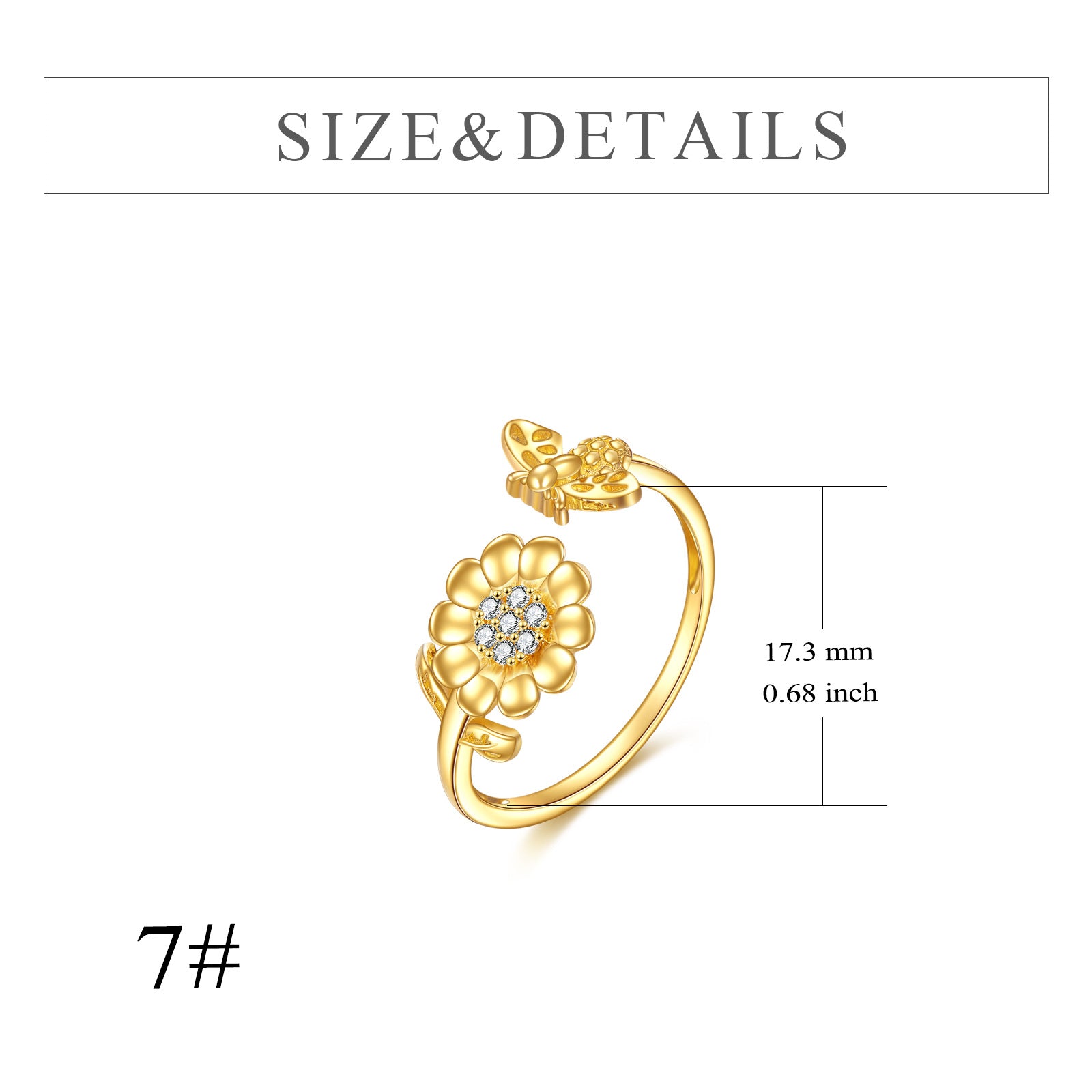 14K Gold Cubic Zirconia Sunflower Open Ring