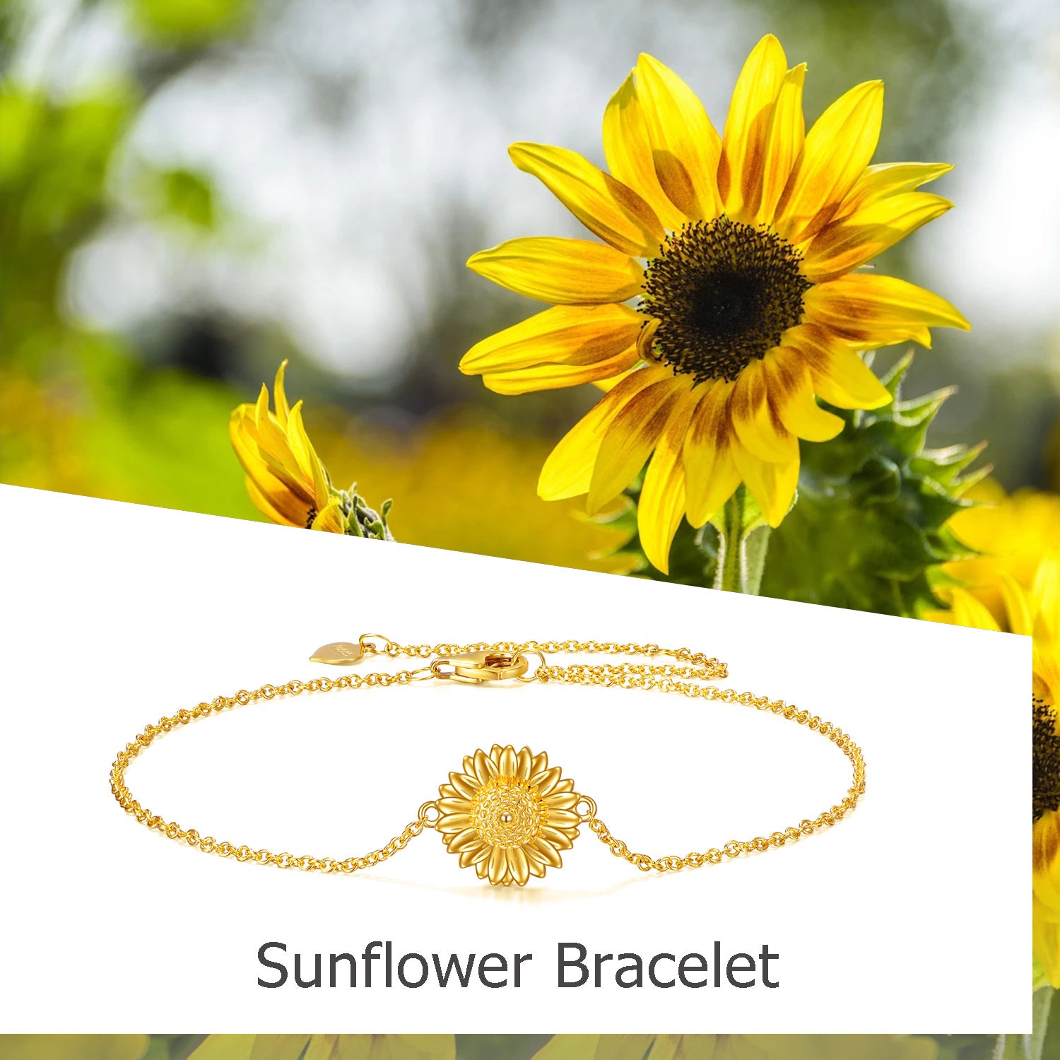 14K Gold Sunflower Charm Bracelet