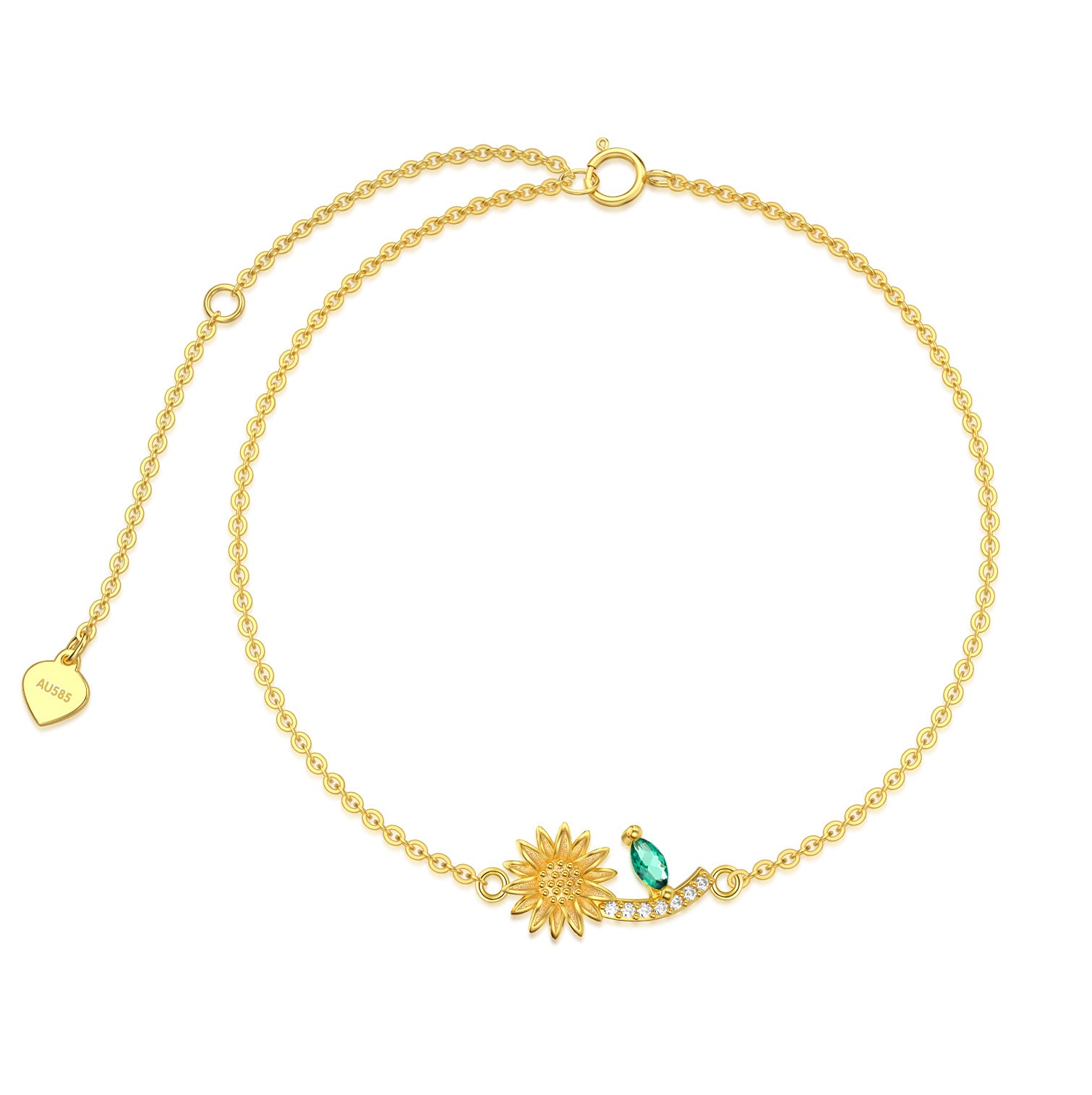 14K Gold Cubic Zirconia Sunflower Charm Bracelet