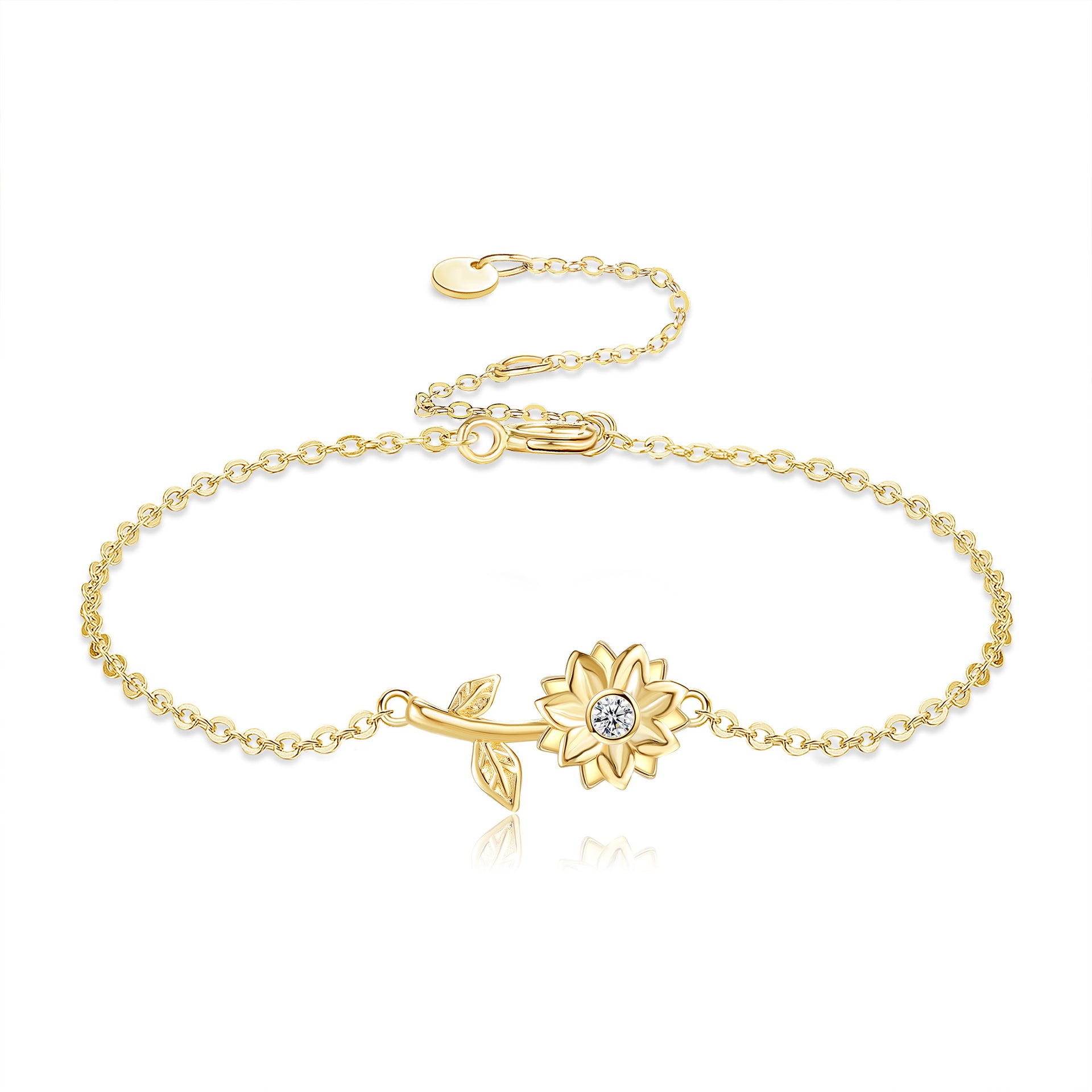 14K Gold Cubic Zirconia Sunflower Charm Bracelet