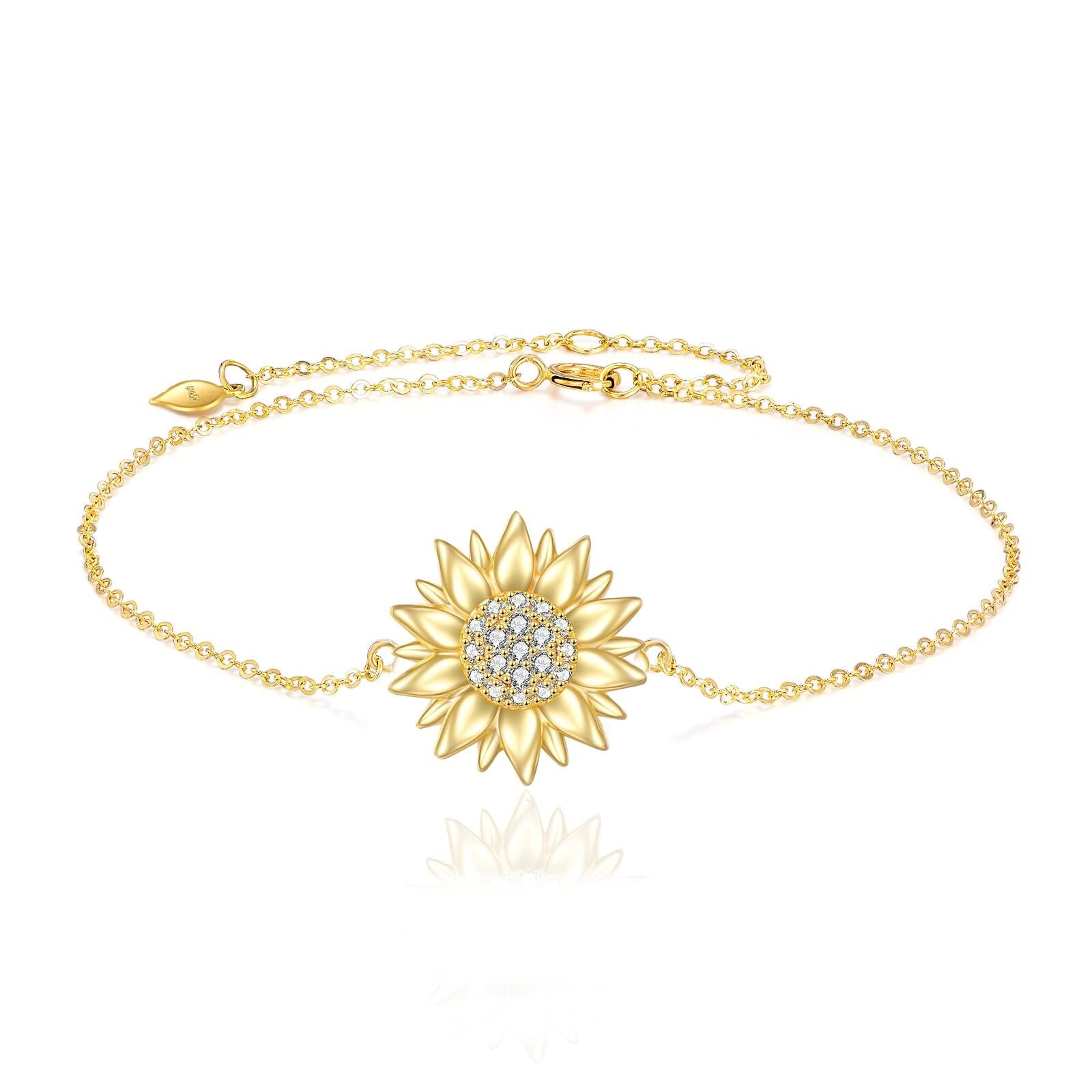 Sterling Silver with Yellow Gold Plated Cubic Zirconia Sunflower Charm Bracelet