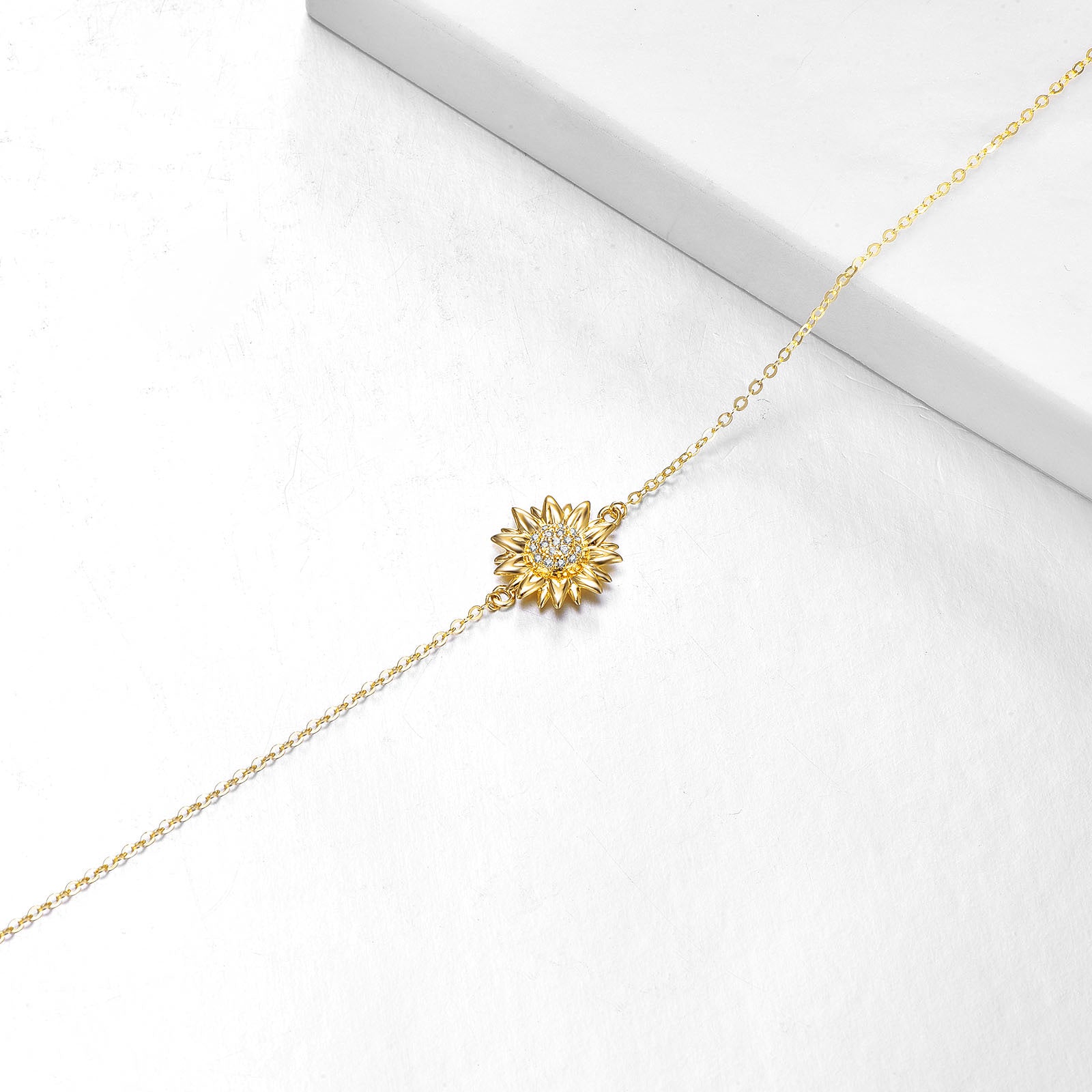 Sterling Silver with Yellow Gold Plated Cubic Zirconia Sunflower Charm Bracelet