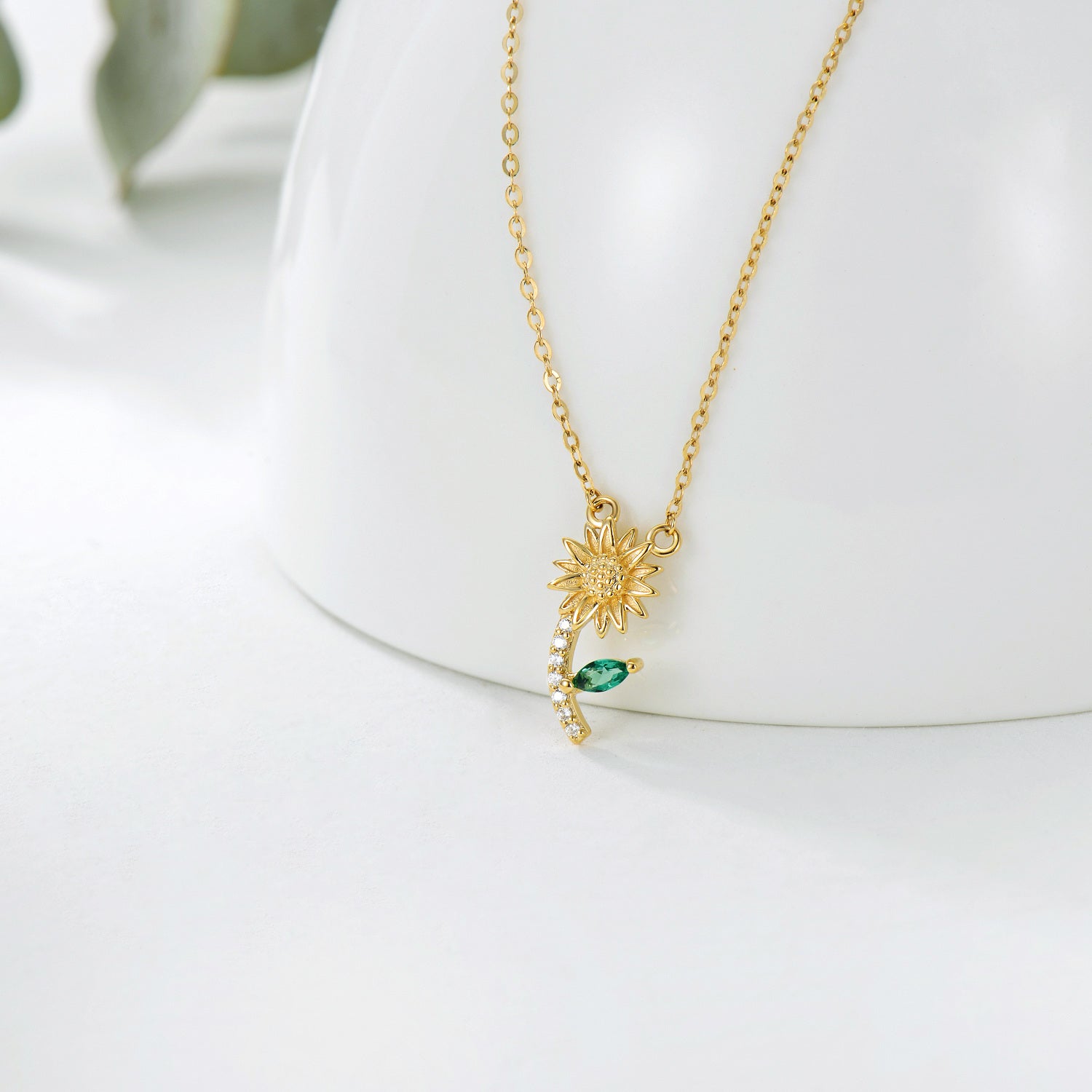 14K Gold Cubic Zirconia Sunflower Pendant Necklace