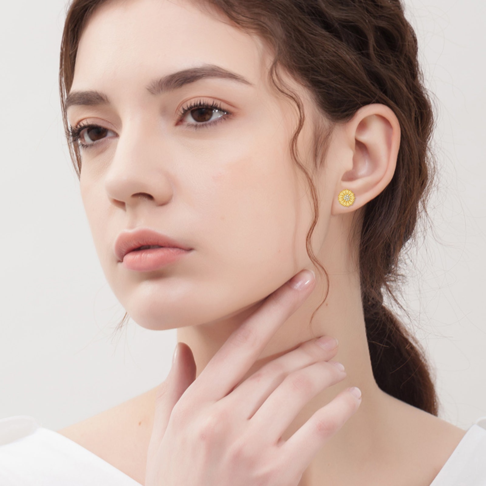 14K Gold Cubic Zirconia Sunflower Stud Earrings