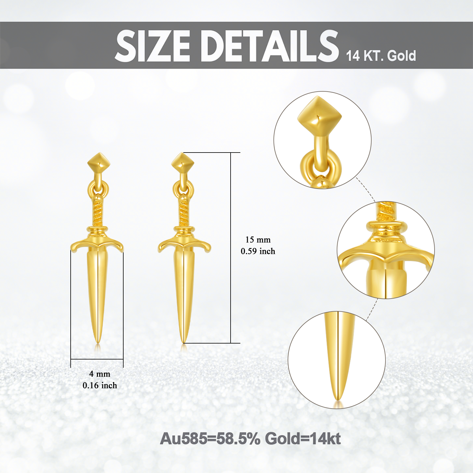 14K Gold Sword Drop Earrings