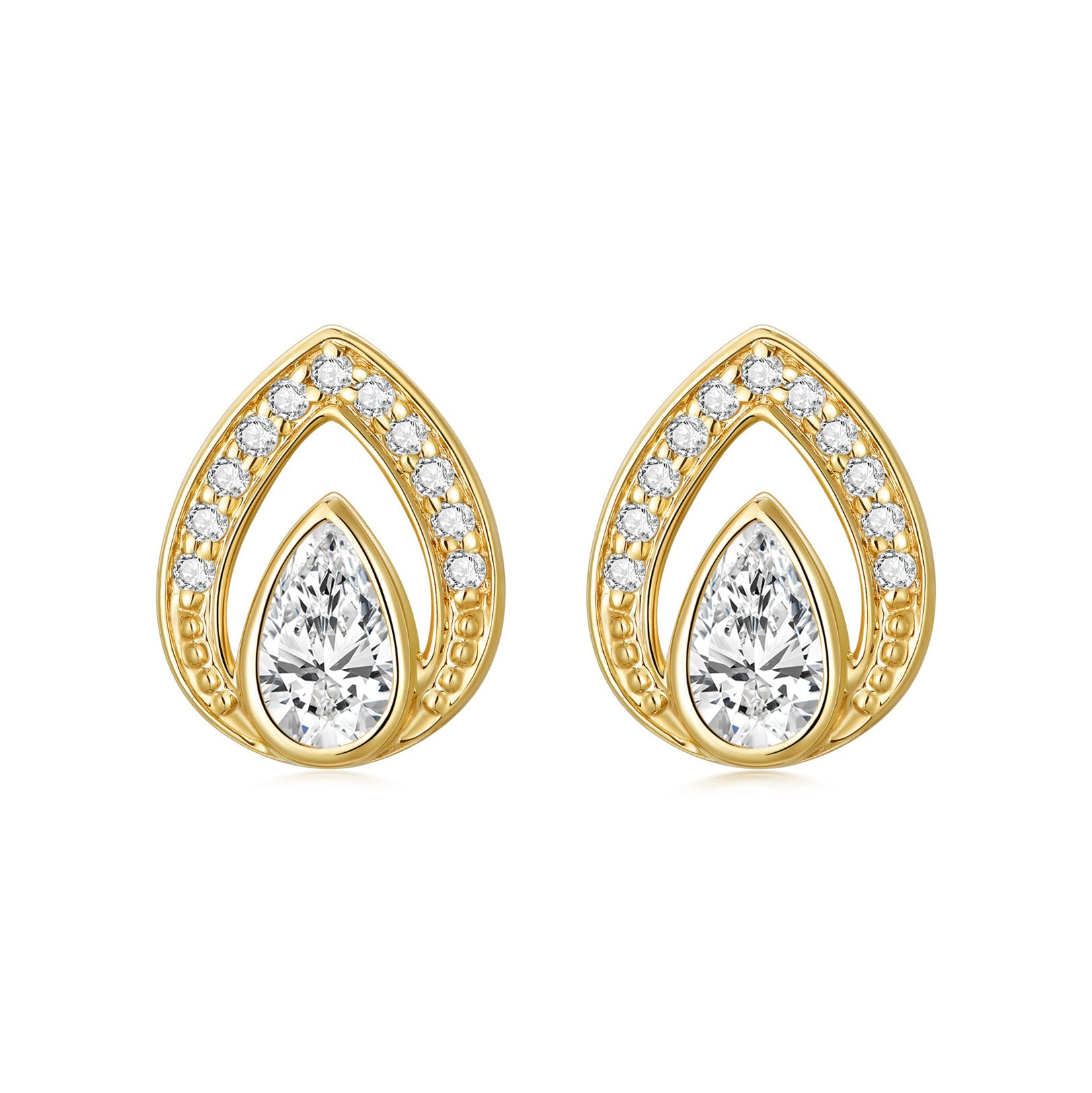 14K Gold Teardrop Zircon Stud Earrings Jewelry Gift for Women