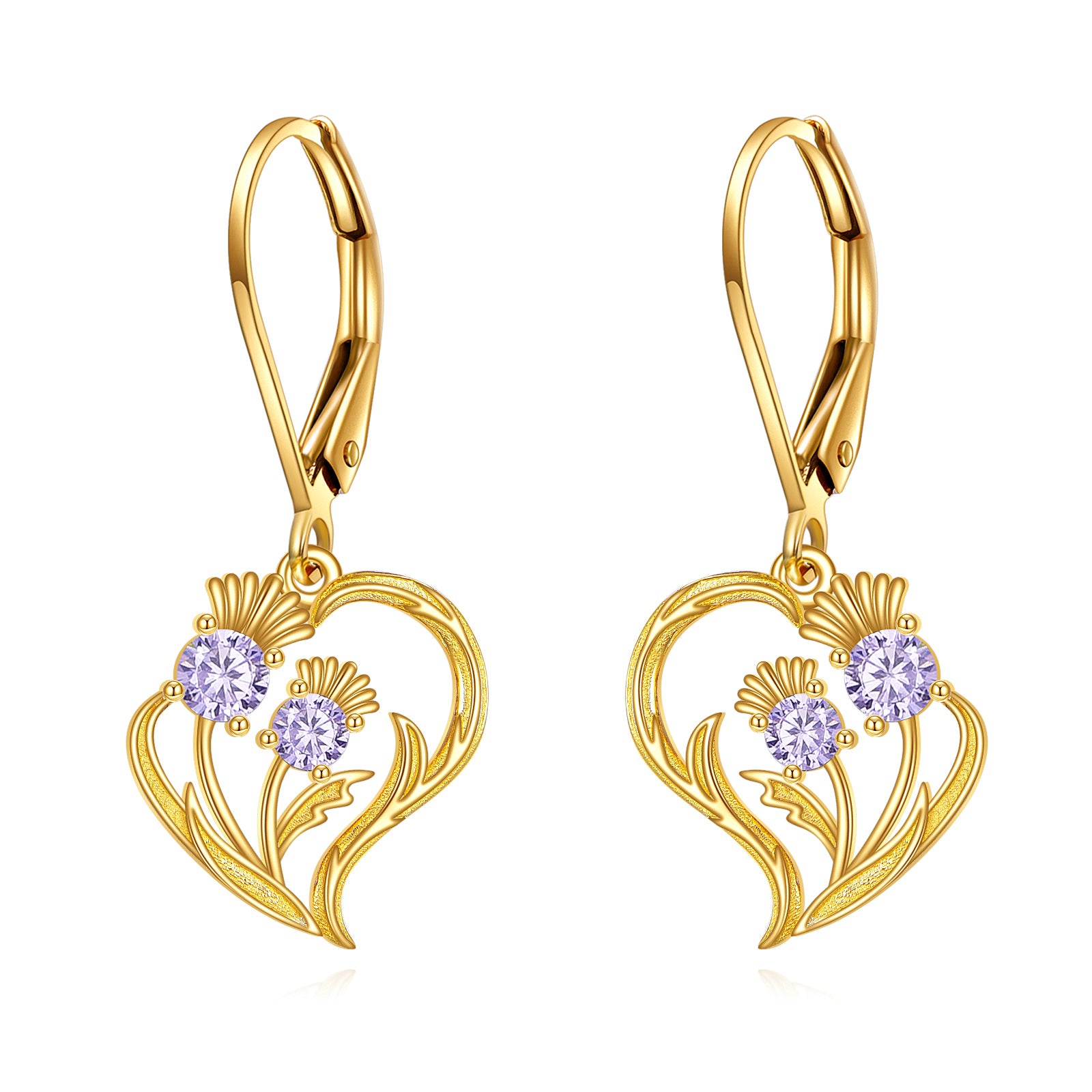 14K Gold Cubic Zirconia Thistle Drop Earrings