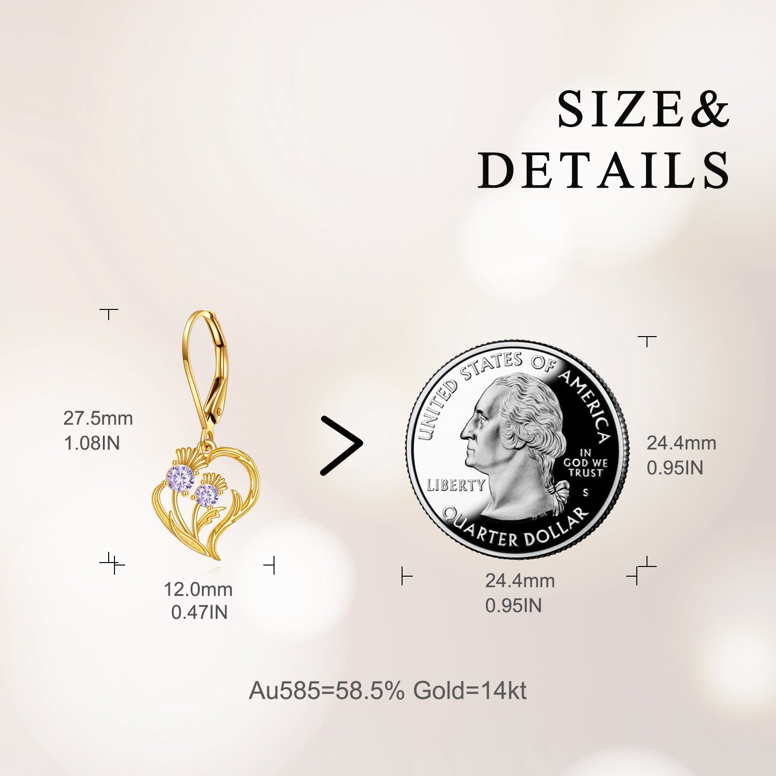 14K Gold Cubic Zirconia Thistle Drop Earrings