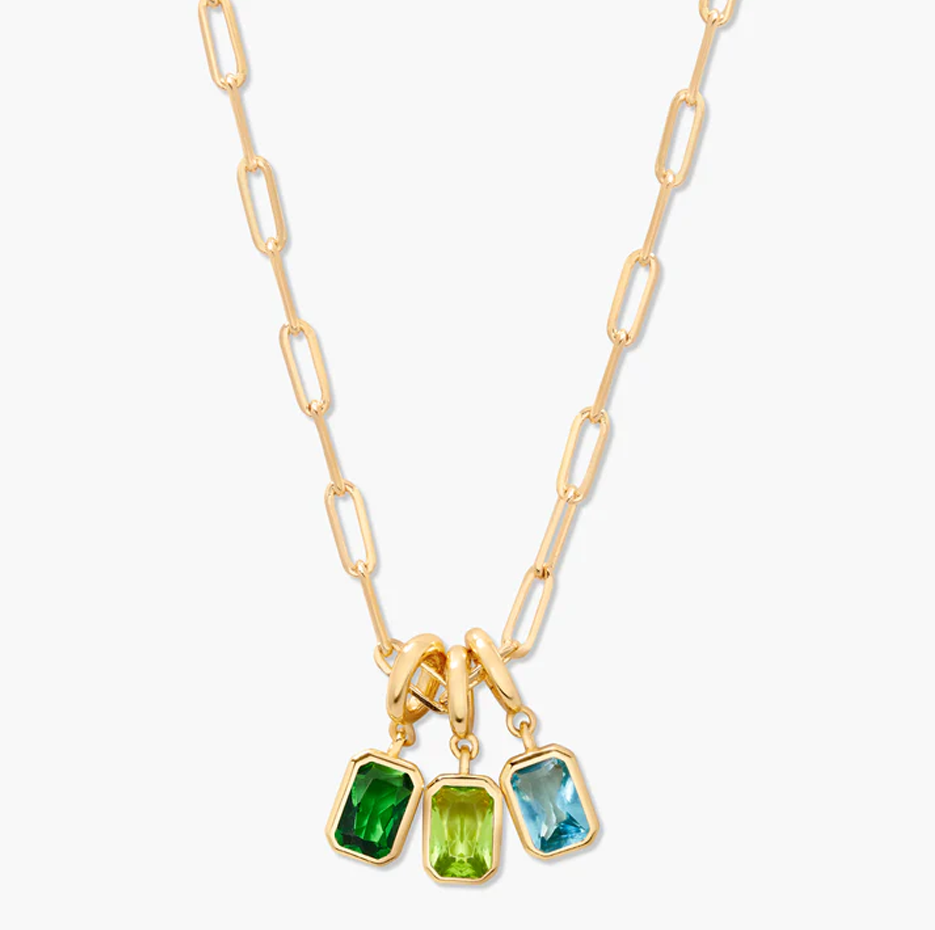 Sterling Silver with Yellow Gold Plated Three Birthstone Paper Clip Chain Necklace