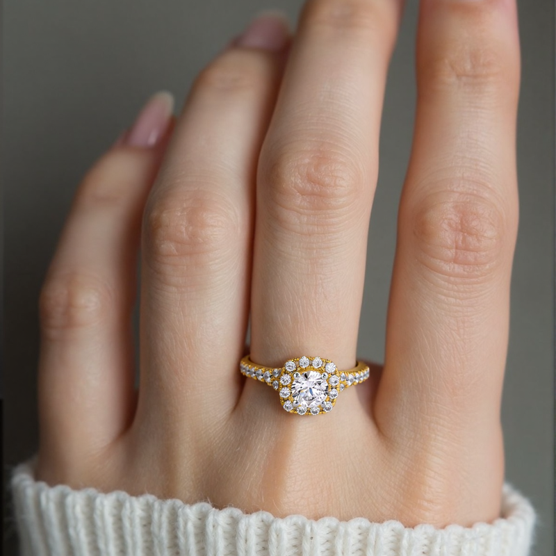 14K Gold 1 to 3.5 CT.T.W. Round Lab Created Diamond Frame Split Shank Custom Engagement Band IGI Certified