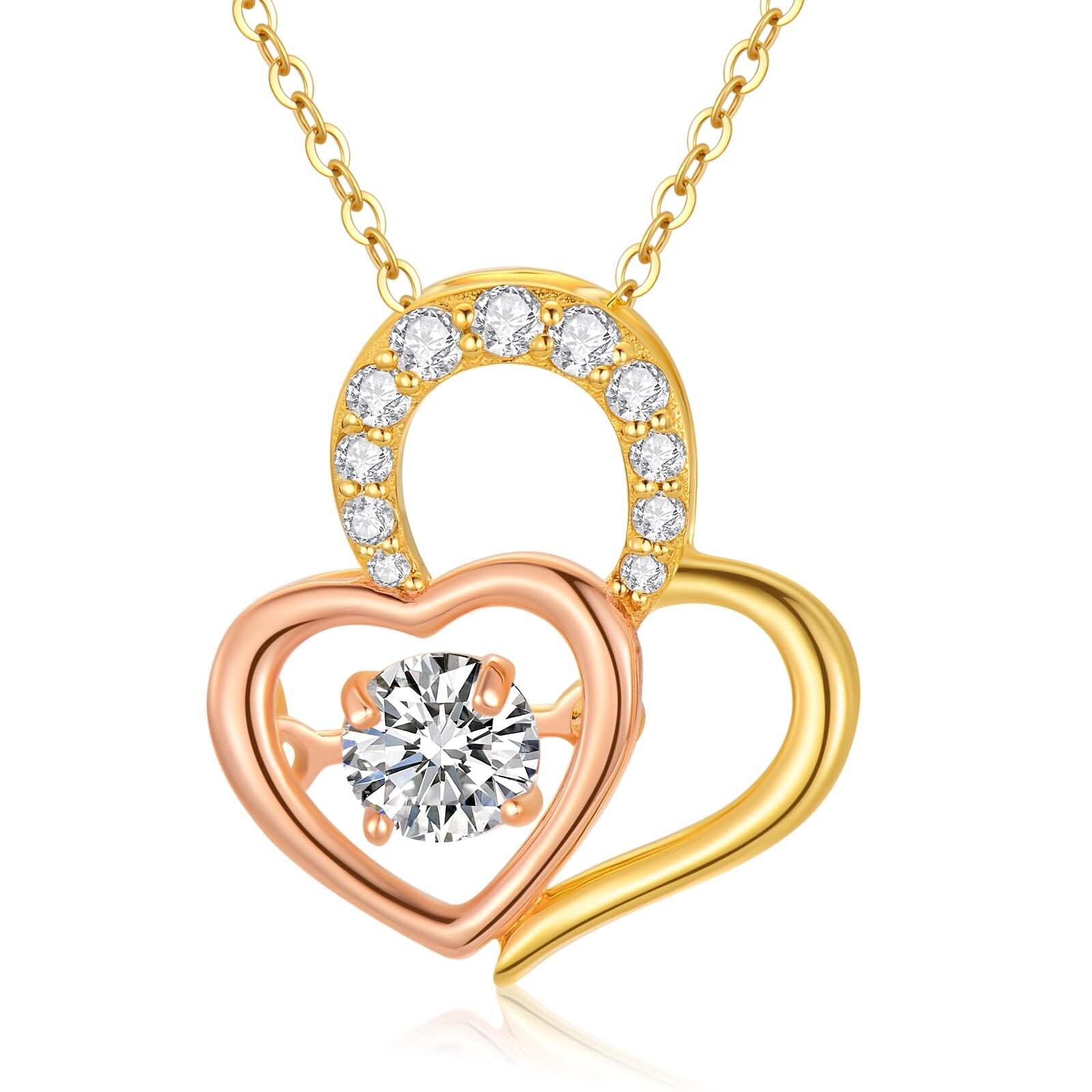 14K Gold Two-tone Moissanite Personalized Birthstone Couple Heart With Heart Necklace