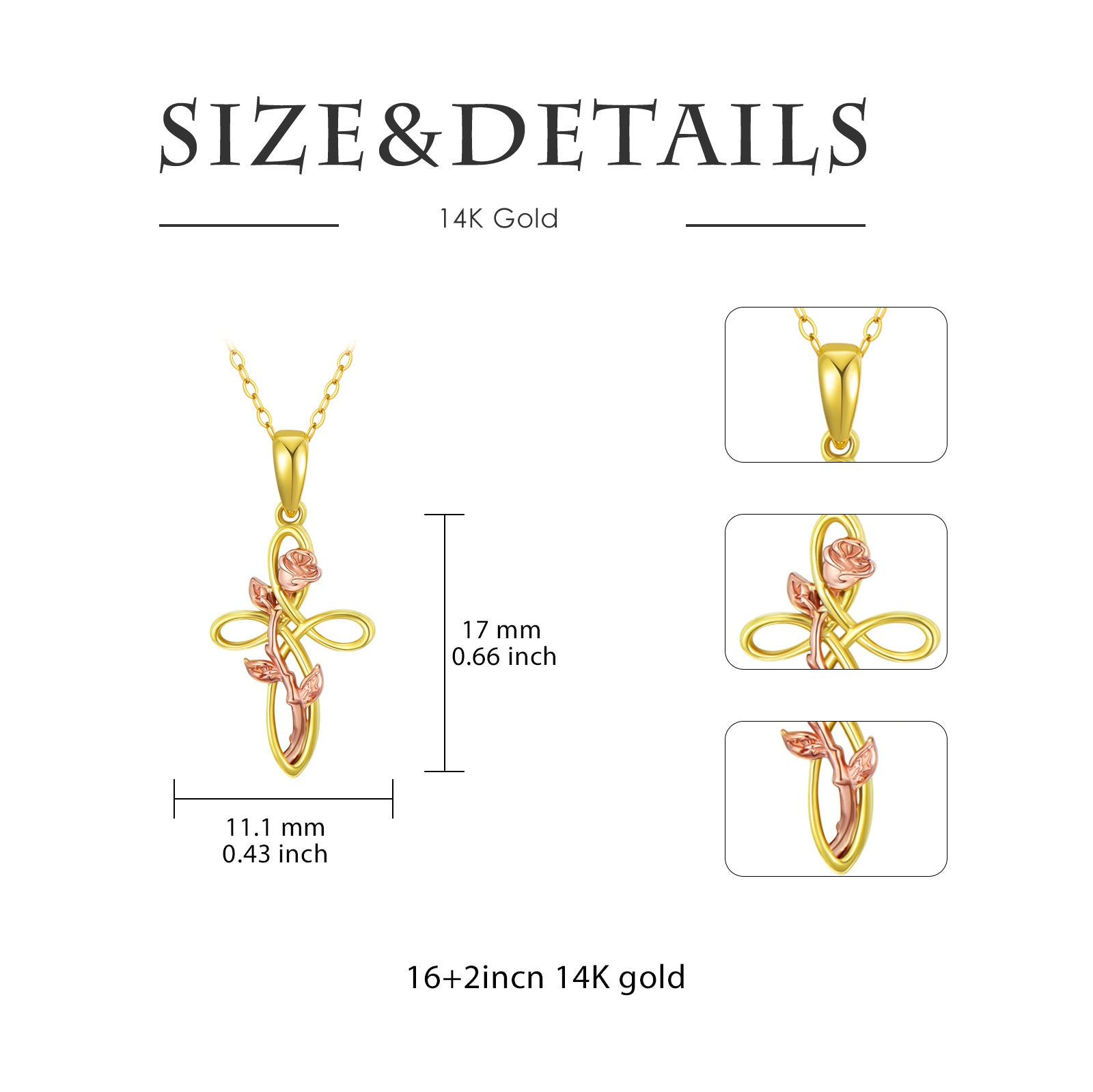14K Gold Two-tone Rose Pendant Necklace