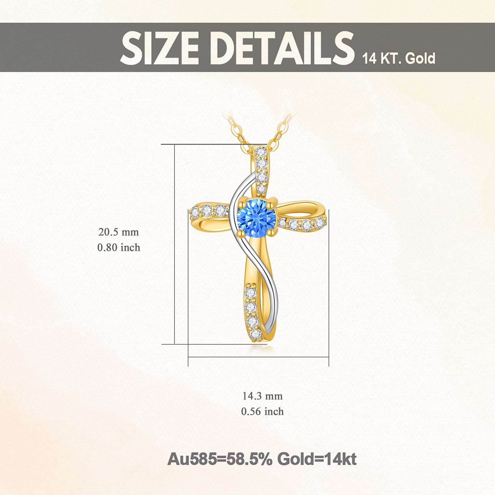 14K Gold Cubic Zirconia & Topaz Cross Pendant Necklace