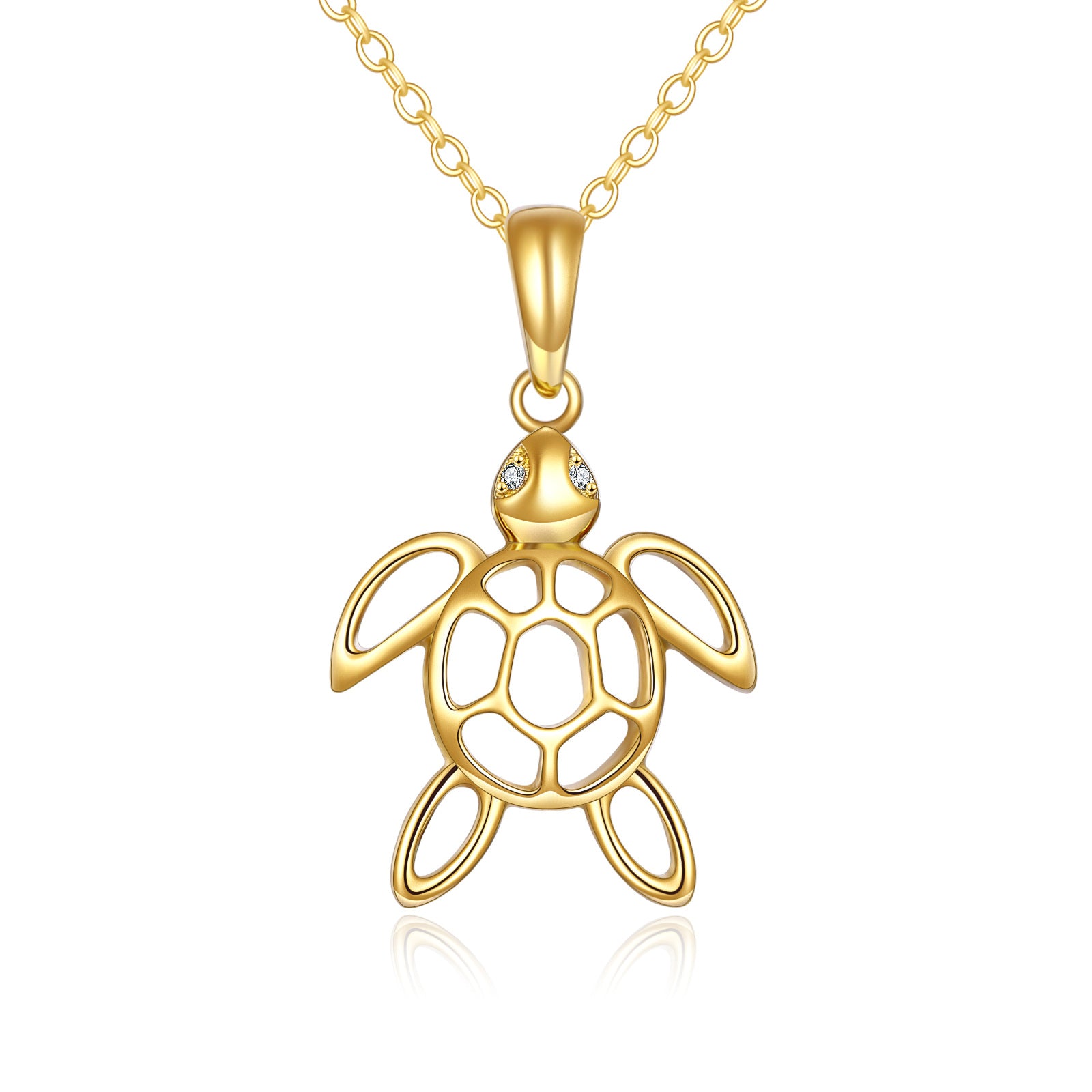 14K Gold Cubic Zirconia Tortoise Pendant Necklace