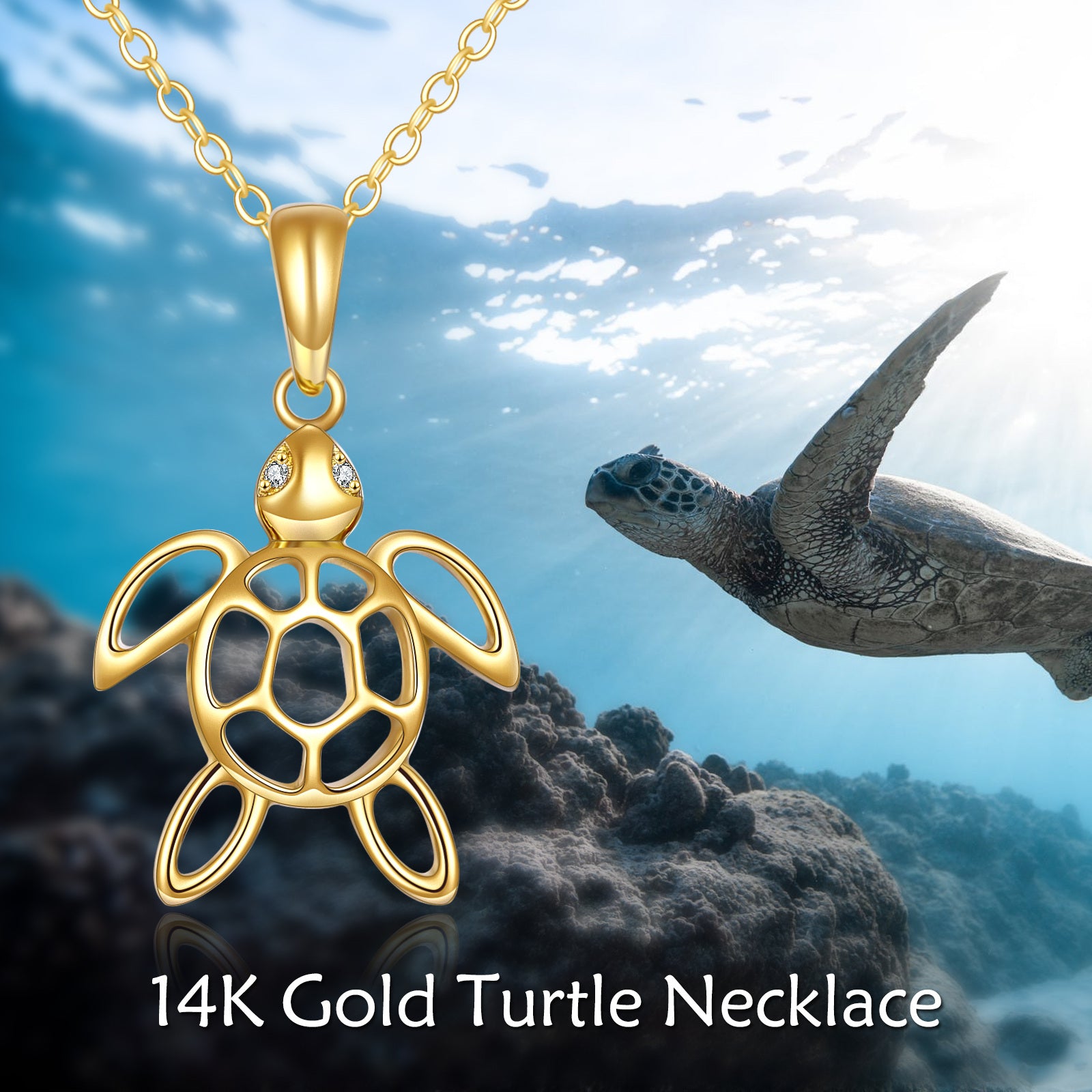 14K Gold Cubic Zirconia Tortoise Pendant Necklace