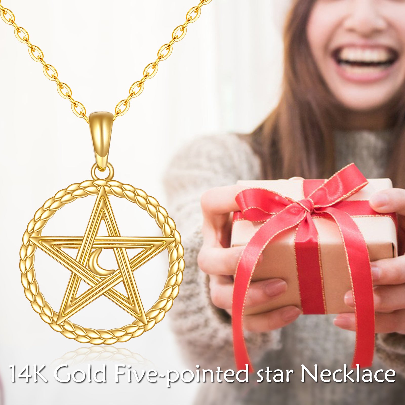 14K Gold Tree Of Life Celtic Knot Moon Necklace for Women