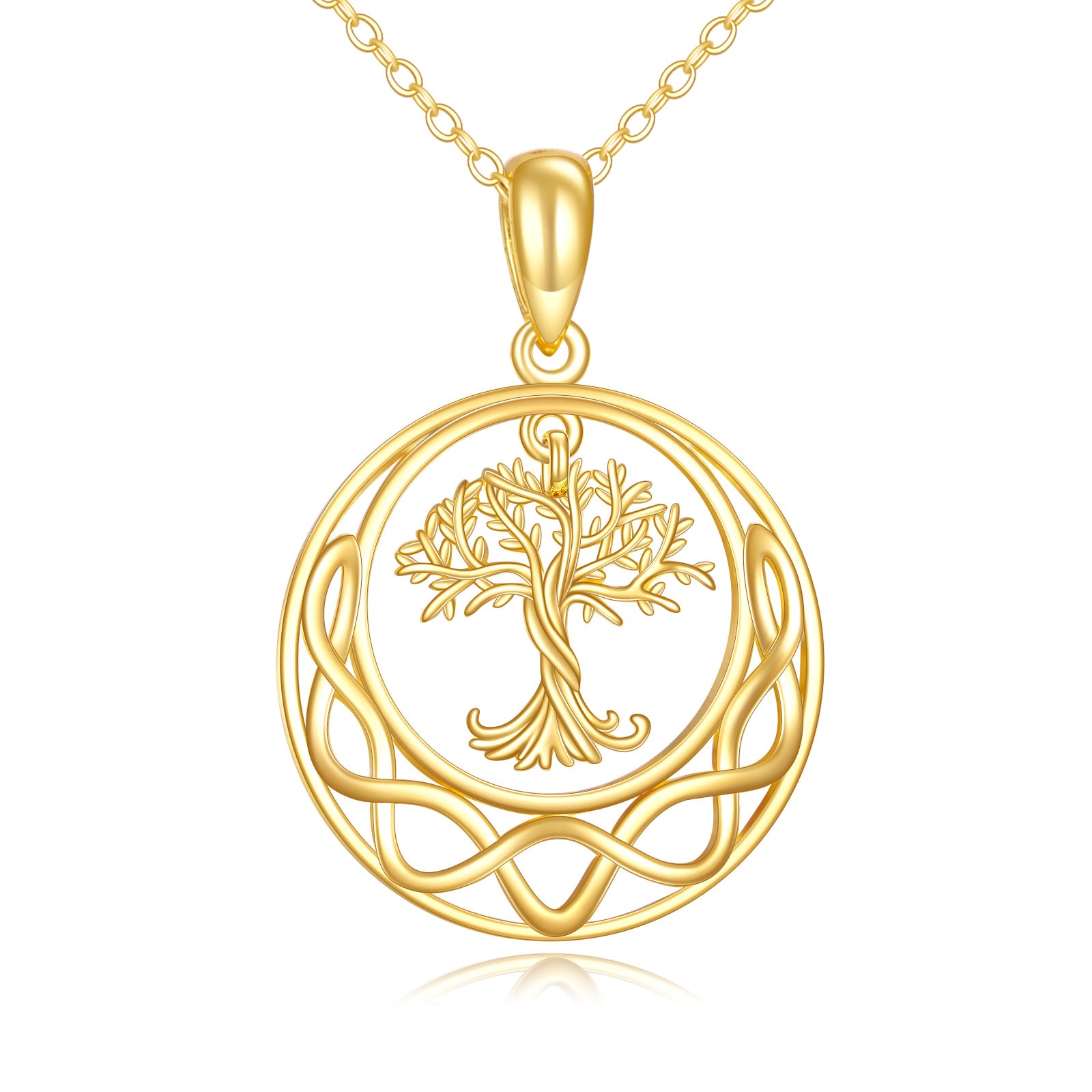 14K Gold Tree Of Life & Celtic Knot Pendant Necklace