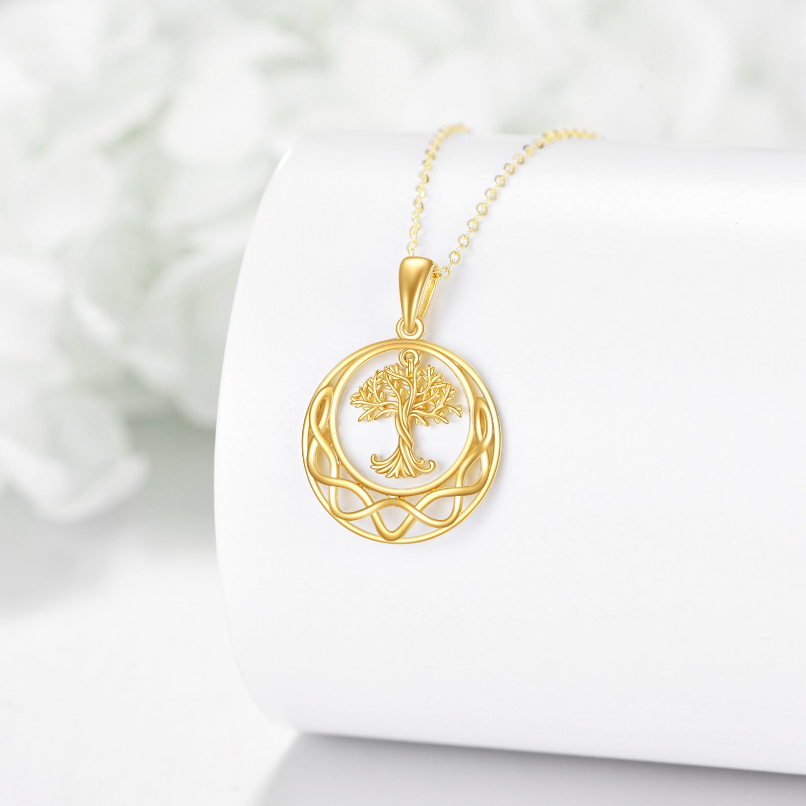 14K Gold Tree Of Life & Celtic Knot Pendant Necklace