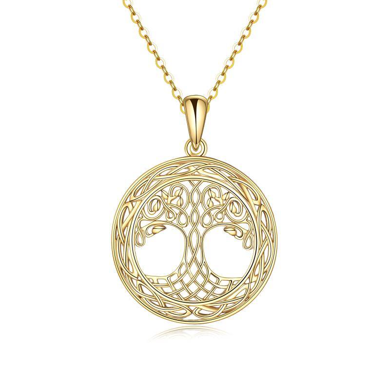 14K Gold Tree Of Life & Celtic Knot Pendant Necklace