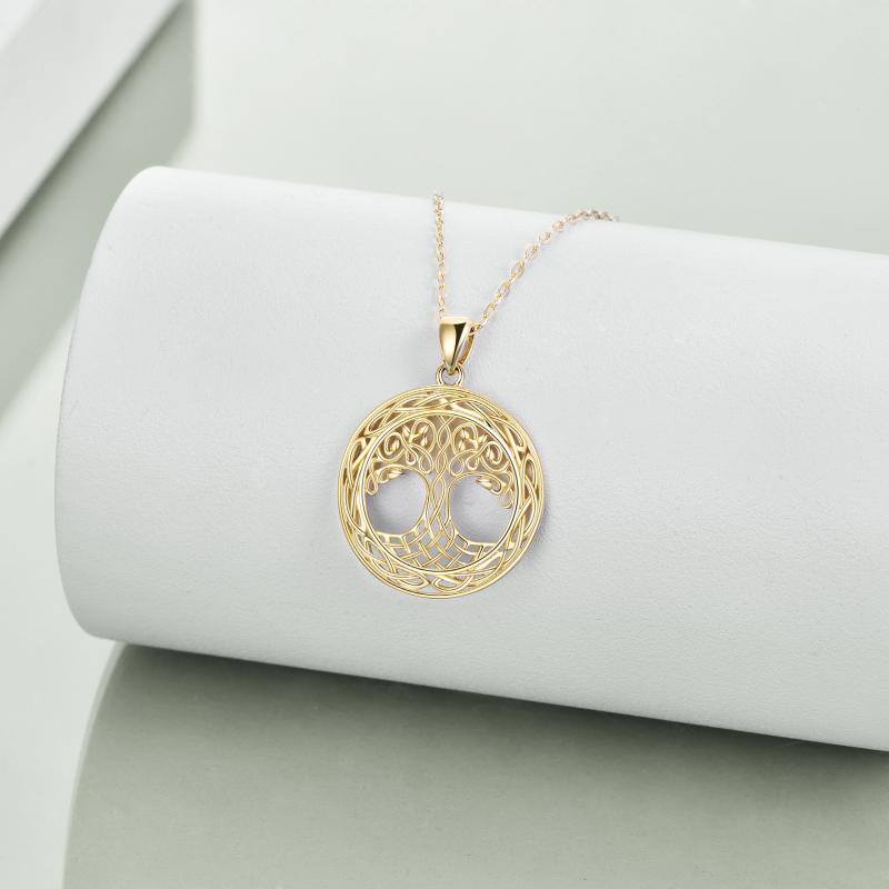 14K Gold Tree Of Life & Celtic Knot Pendant Necklace