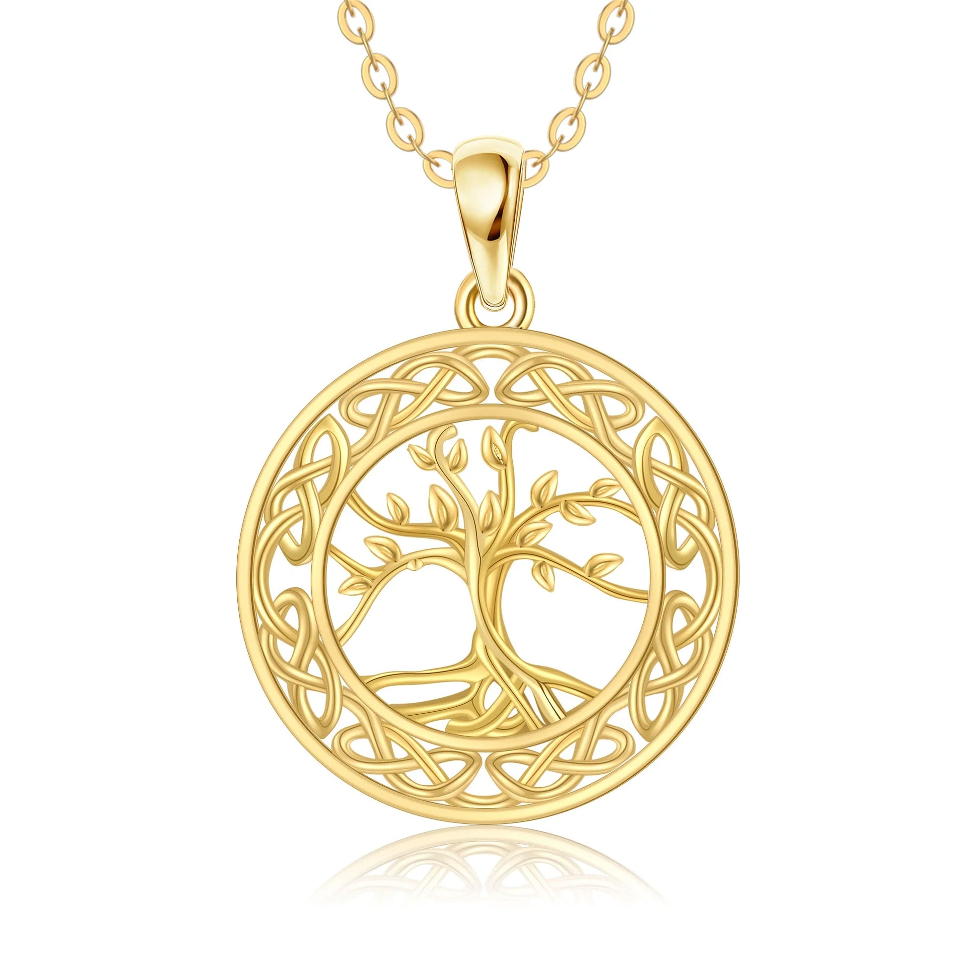14K Gold Tree Of Life & Circle Pendant Necklace