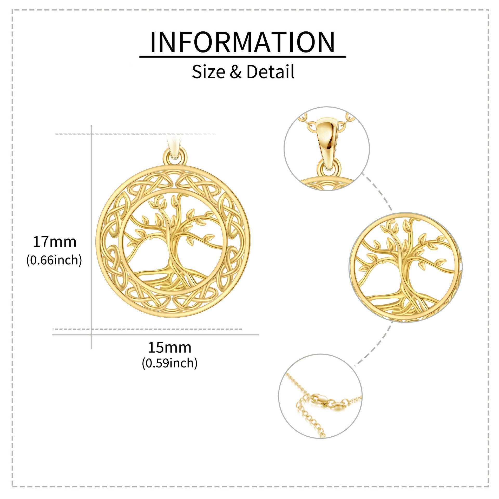 14K Gold Tree Of Life & Circle Pendant Necklace