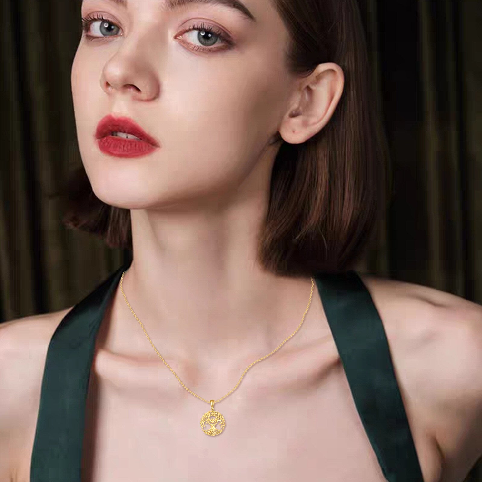 14K Gold Tree Of Life & Claddagh Pendant Necklace