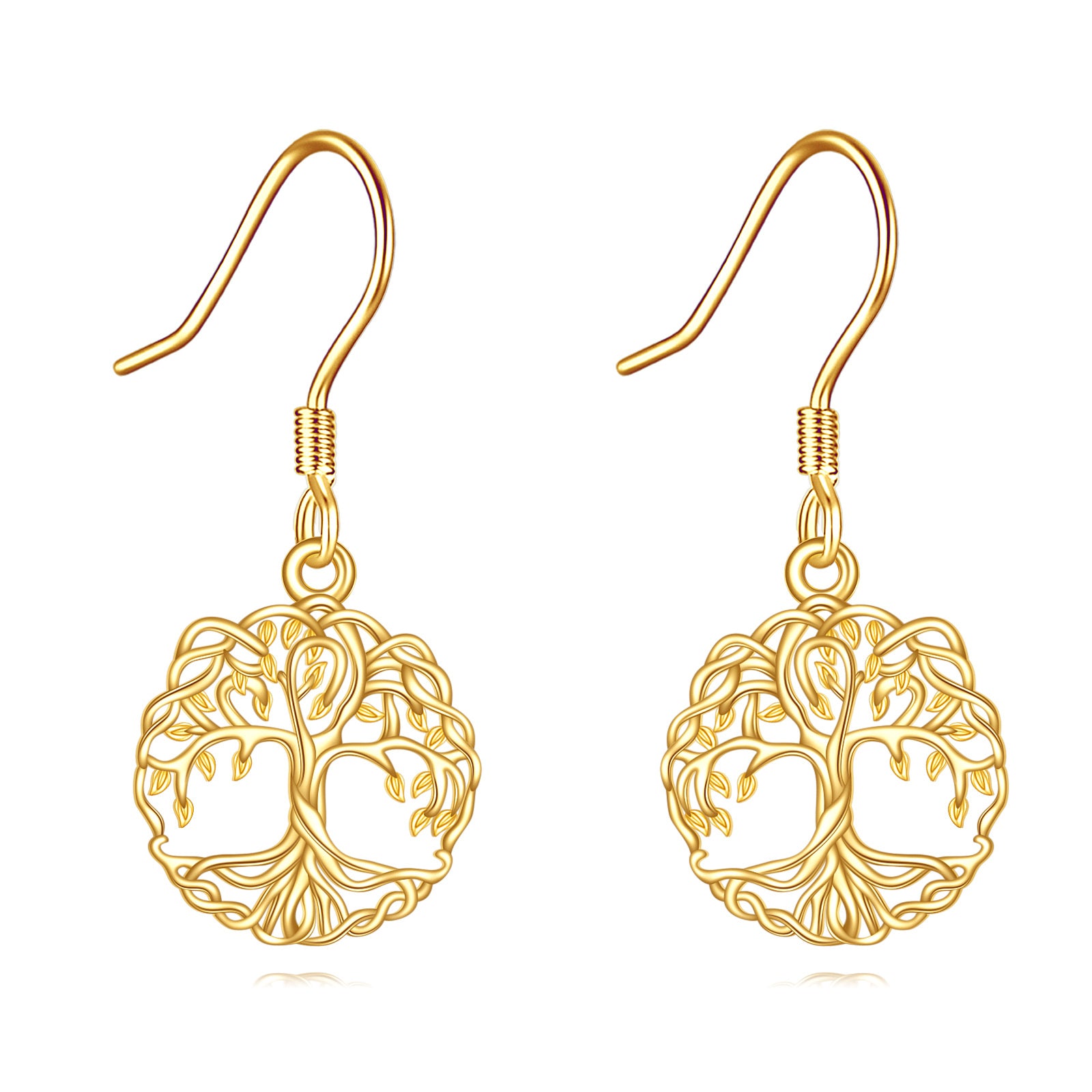14K Gold Tree Of Life Drop Earrings