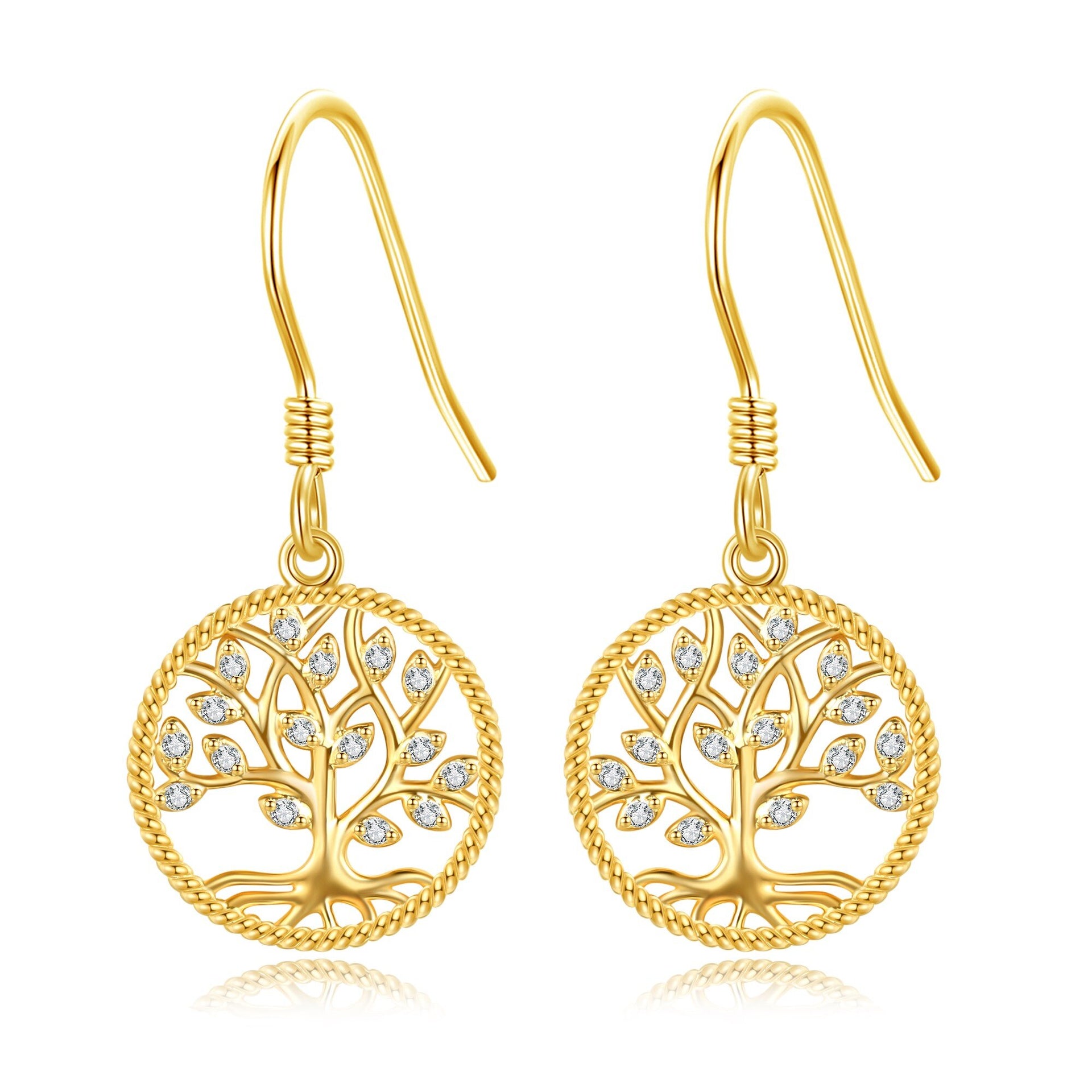 14K Gold Moissanite Tree Of Life Drop Earrings