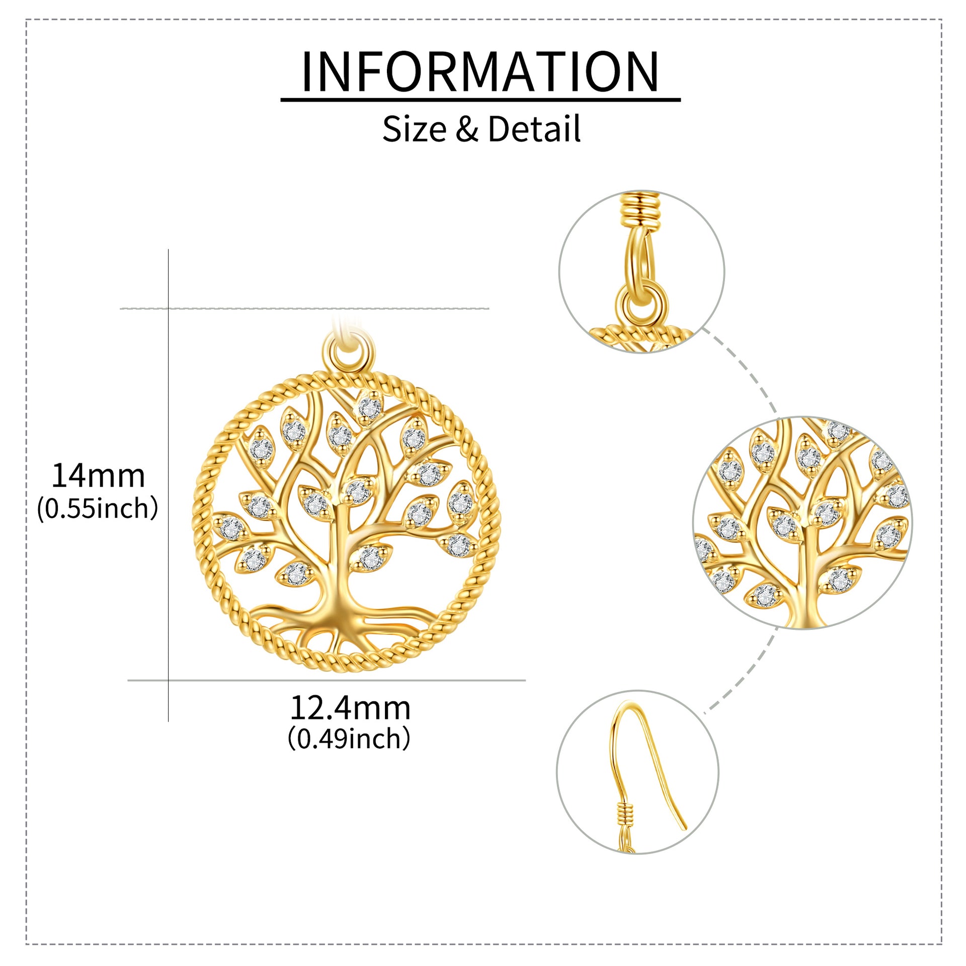 14K Gold Moissanite Tree Of Life Drop Earrings