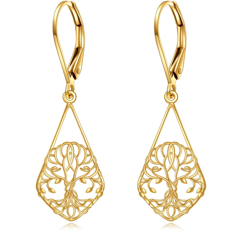 14K Gold Tree Of Life Lever-back Earrings for Women