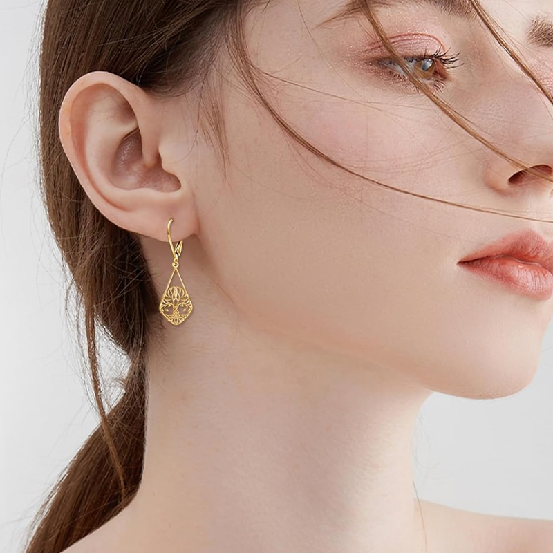 14K Gold Tree Of Life Lever-back Earrings for Women