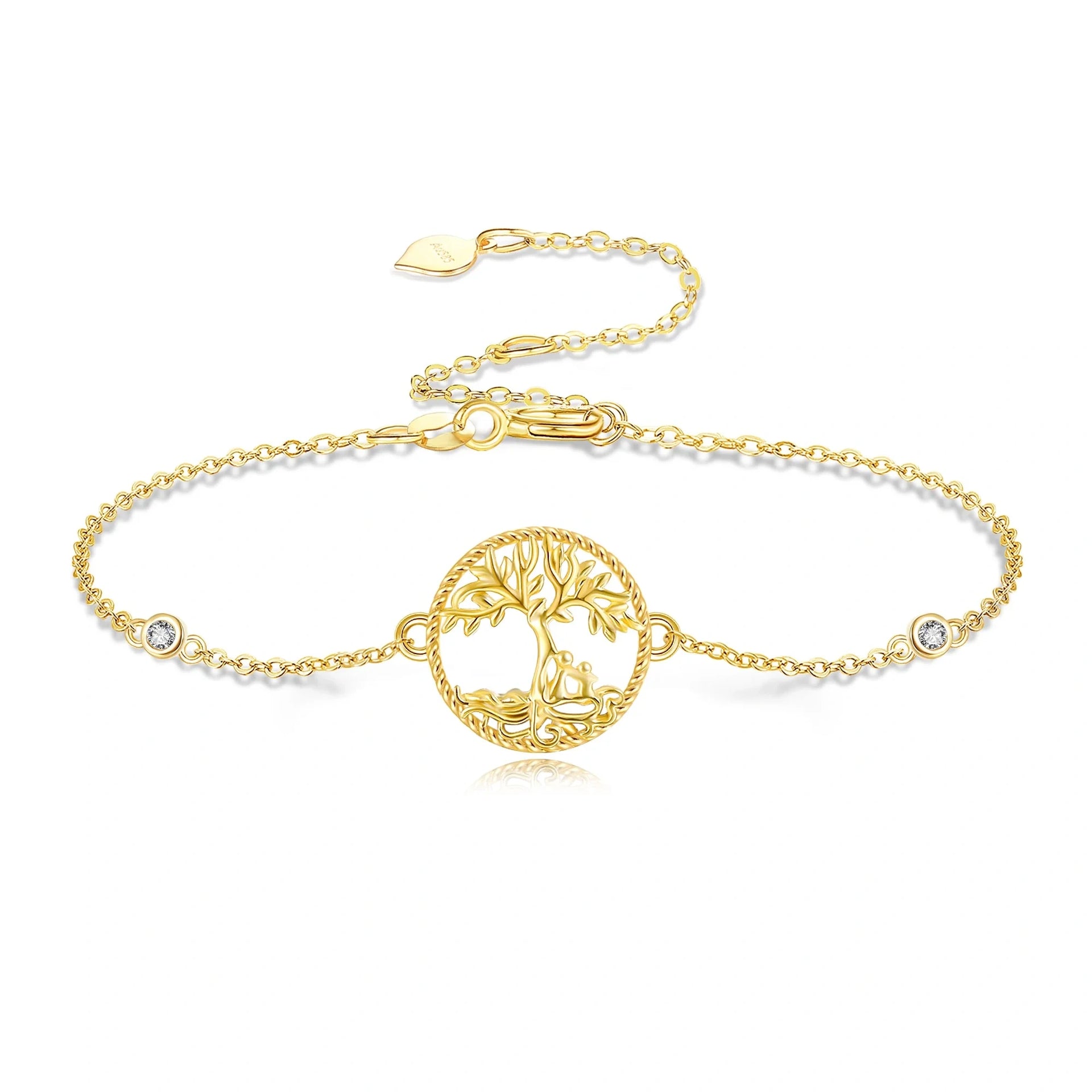 14K Gold Cubic Zirconia Tree Of Life Charm Bracelet