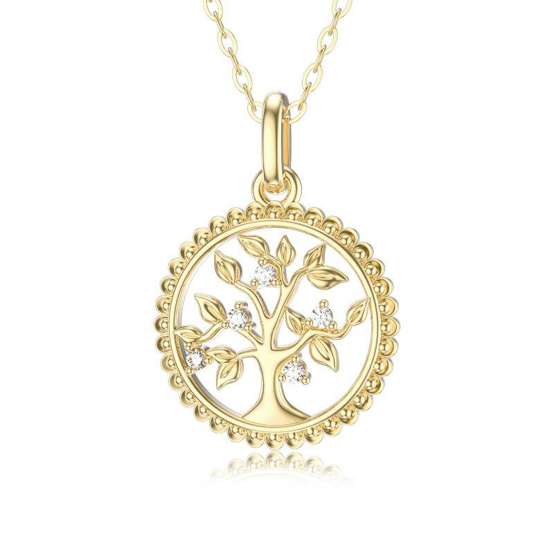 14K Gold Cubic Zirconia Tree Of Life Pendant Necklace