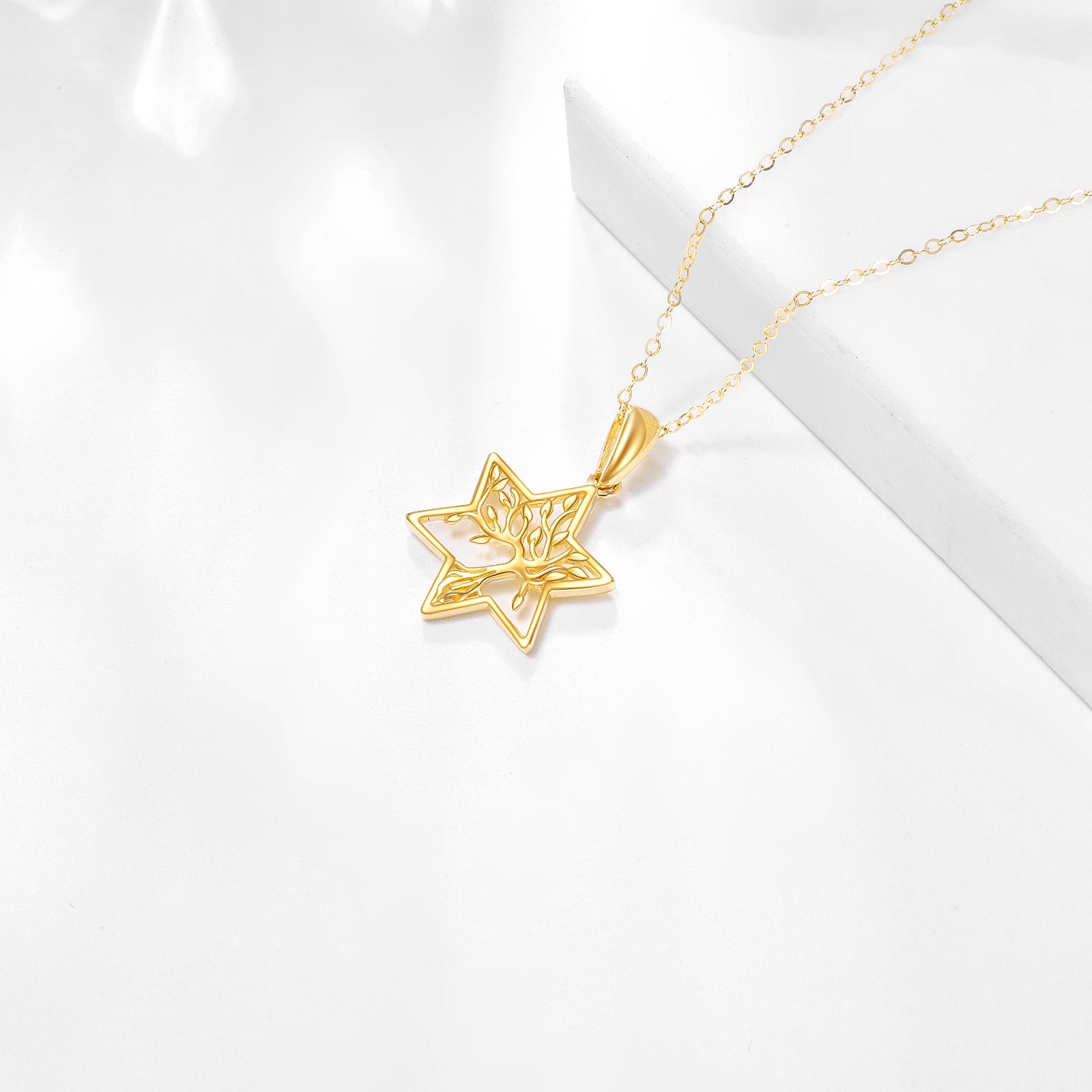 14K Gold Tree Of Life & Star Of David Pendant Necklace For Women